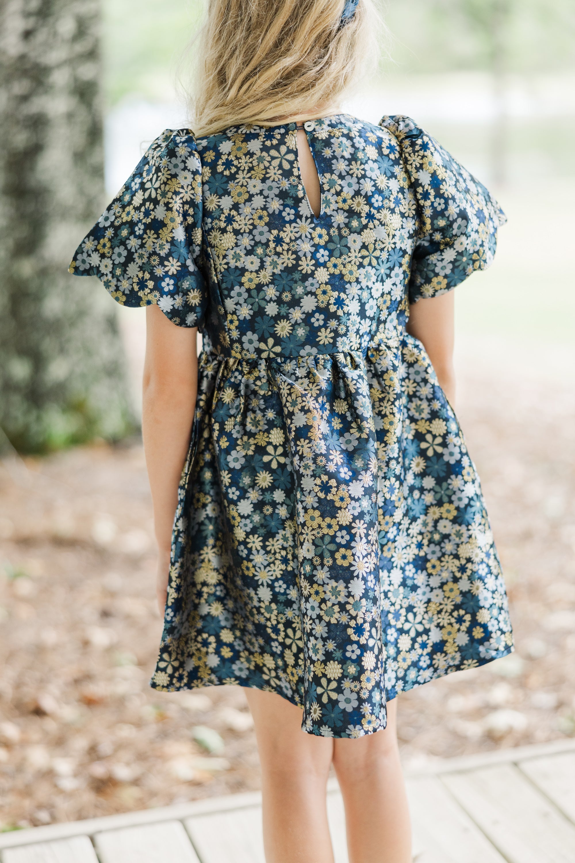 Gorgeous Girls' Taylor Navy Blue Floral Brocade Dress