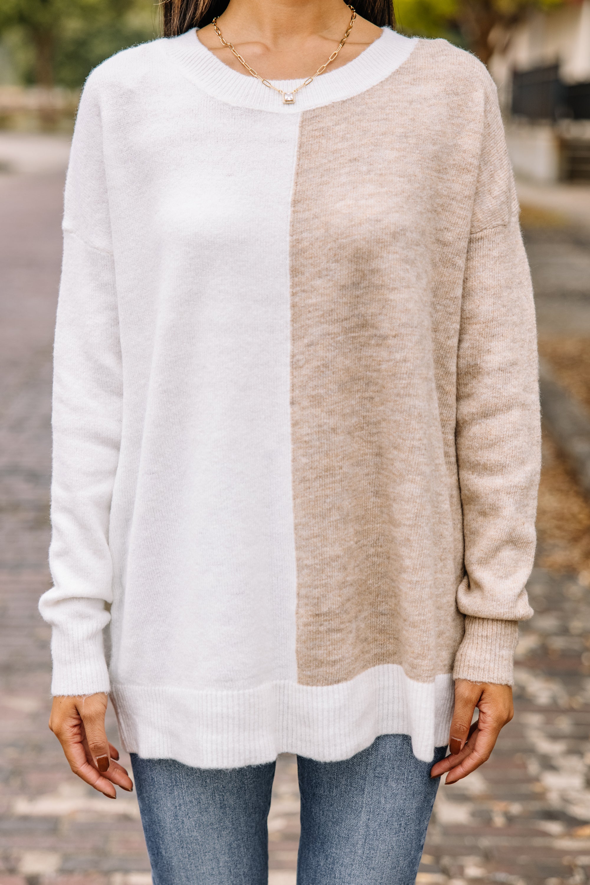Discover Your Style with the Ivory White Colorblock Sweater