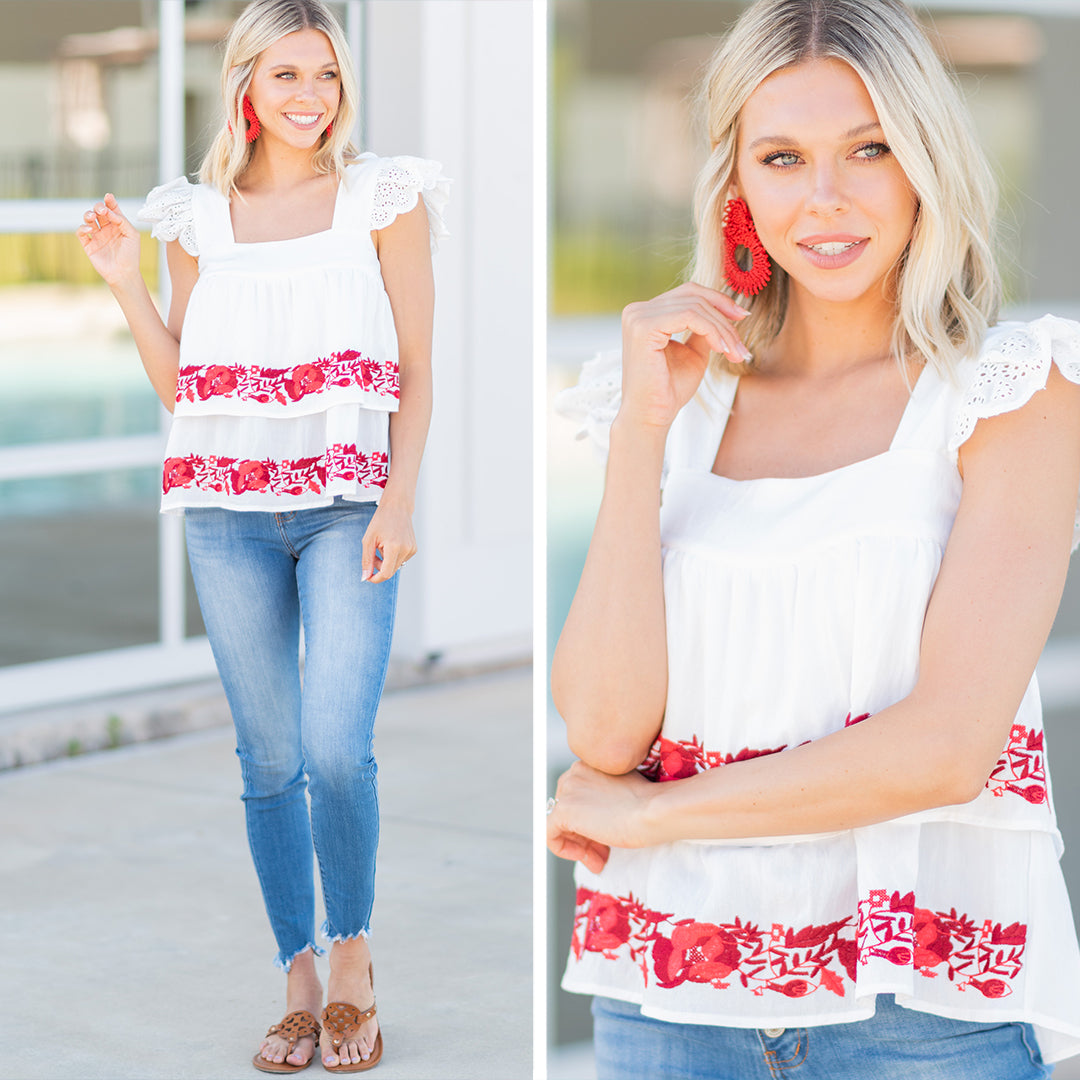 Forever-Charming White Embroidered Top