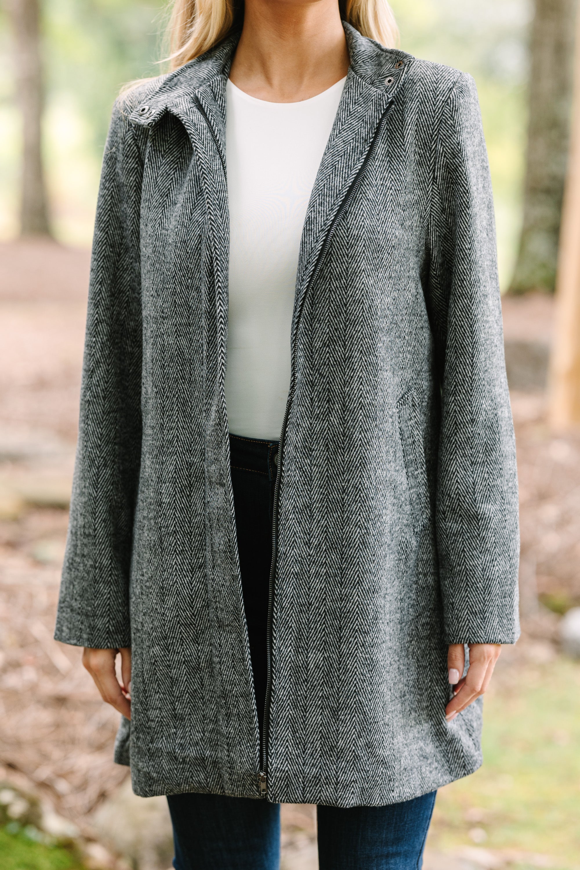 Chic Charcoal Herringbone 'Do What You Love' Coat