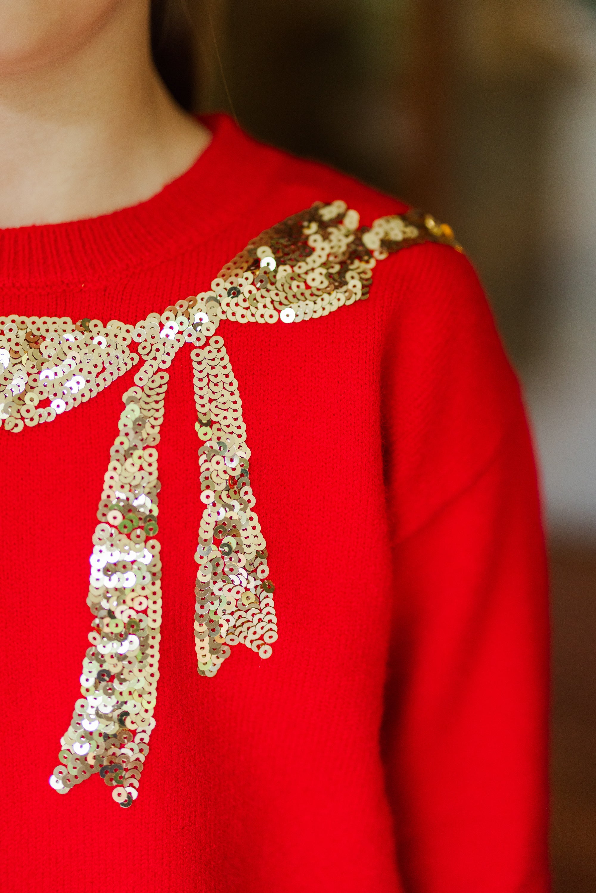 Girls' Enchanting Red Sequin Bow Sweater: Feel the Holiday Magic!