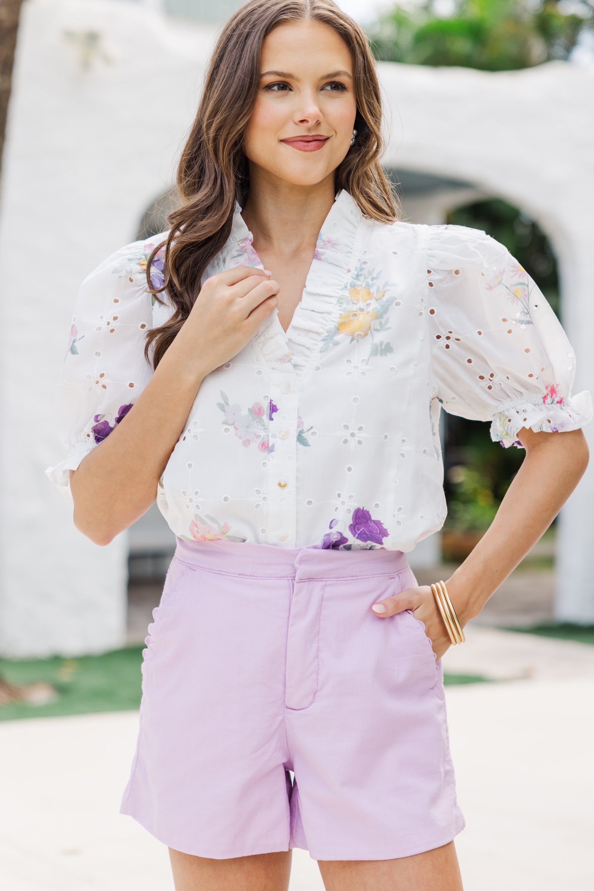Discover Your Style with the Enchanting White Floral Eyelet Blouse