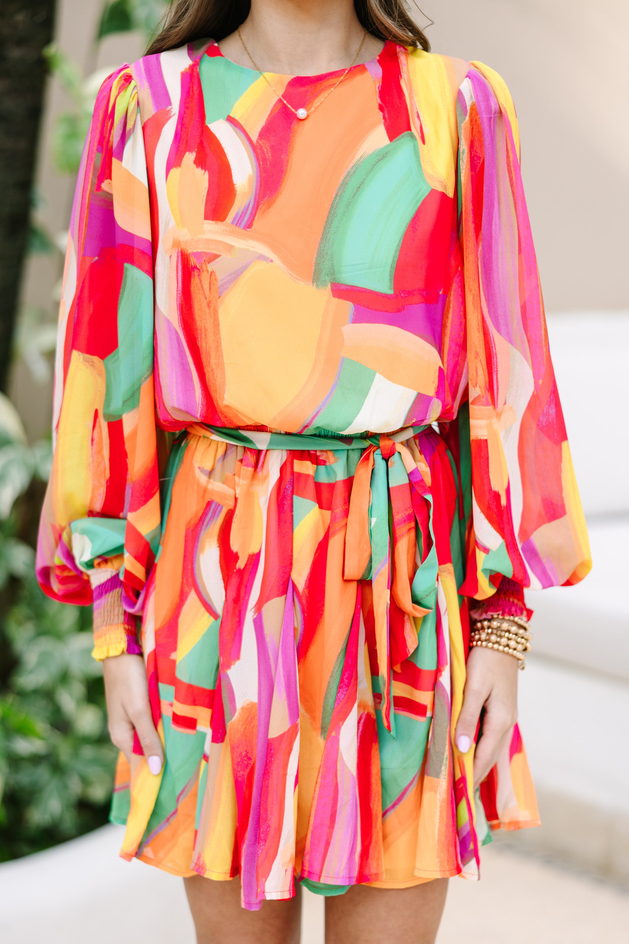 Stunning Bold Green Abstract Print Dress