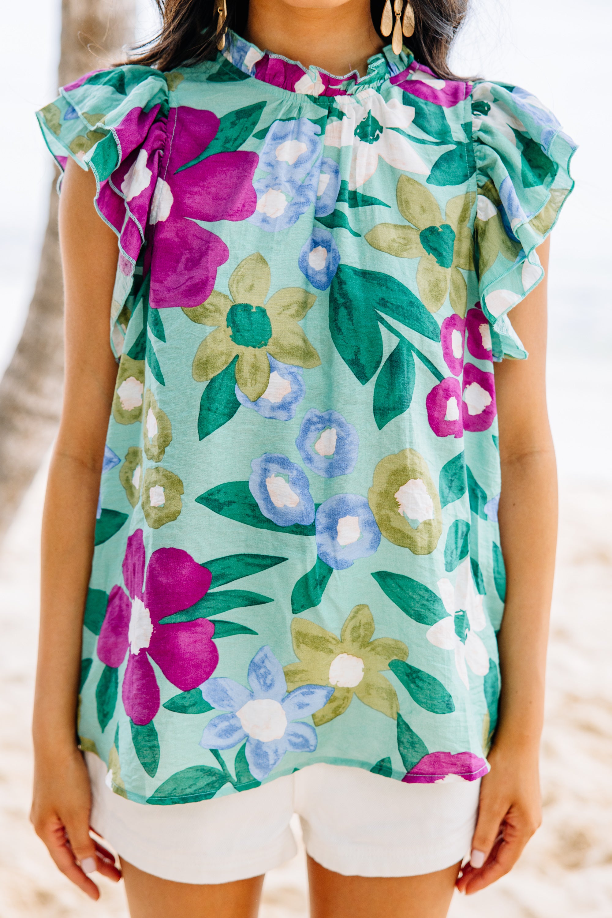 Enchanting Sage Green Floral Blouse - A Must - Have!
