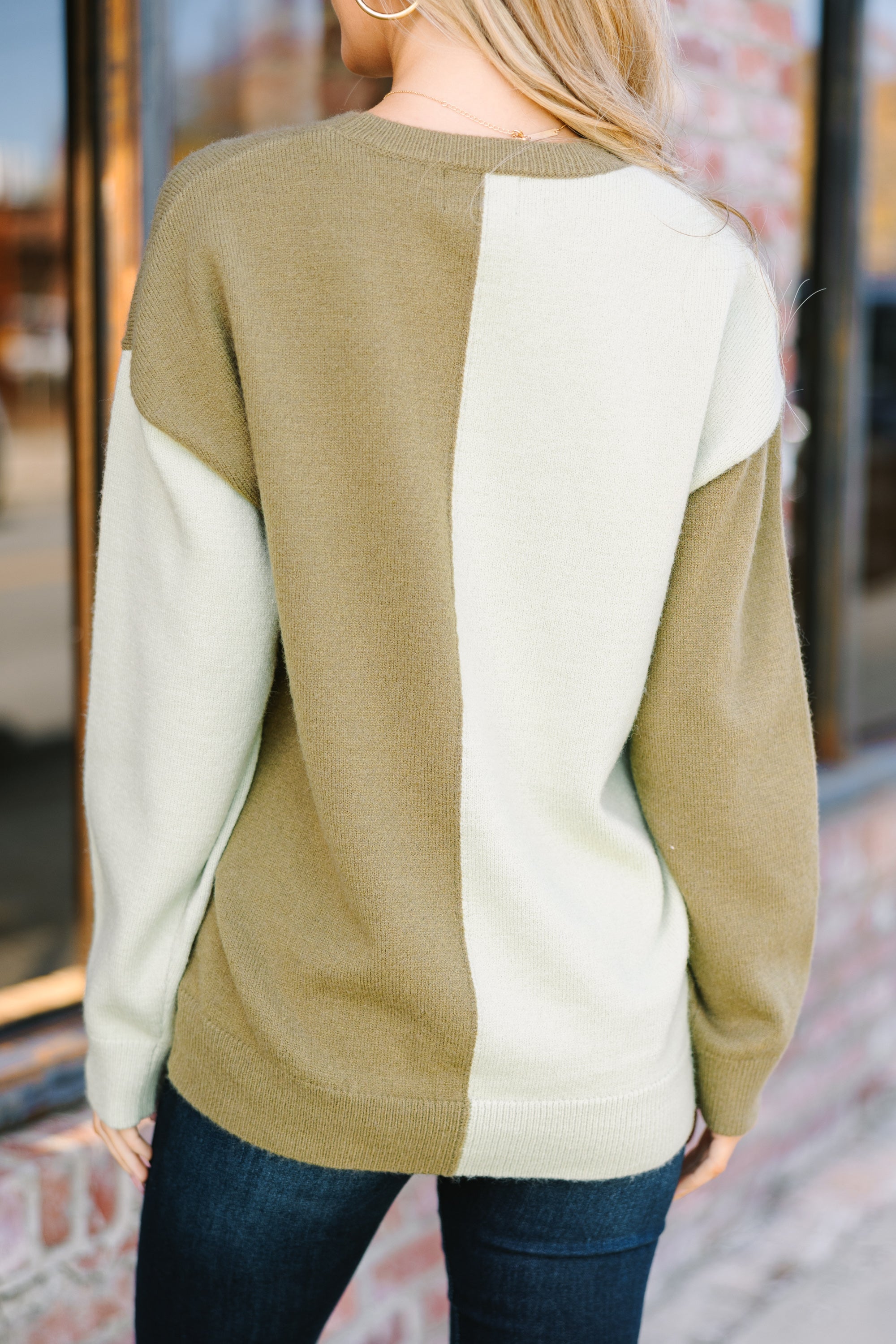 Irresistible Sage & Olive Colorblock Sweater