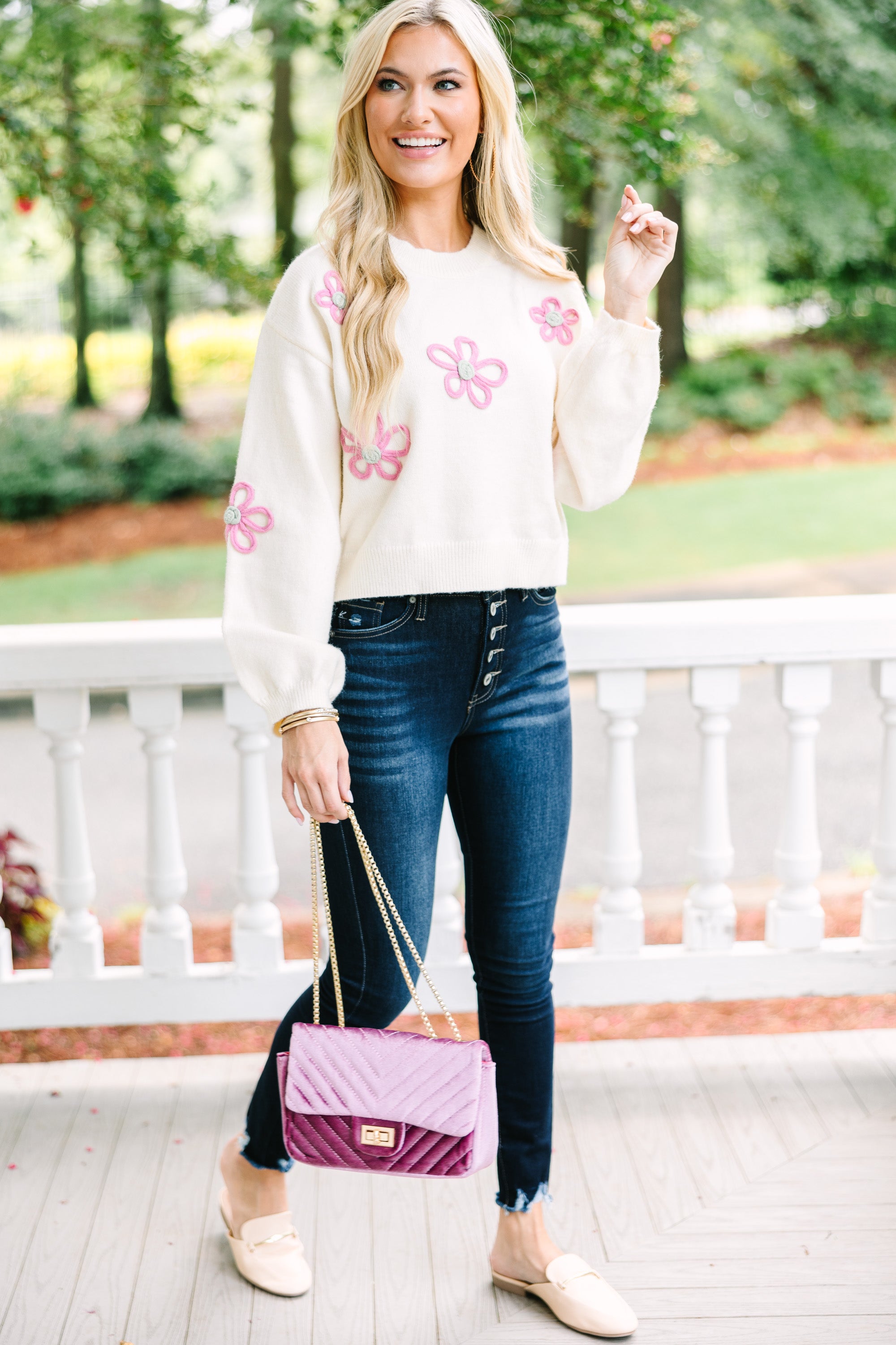 Feeling Femme Enchanting White Floral Sweater