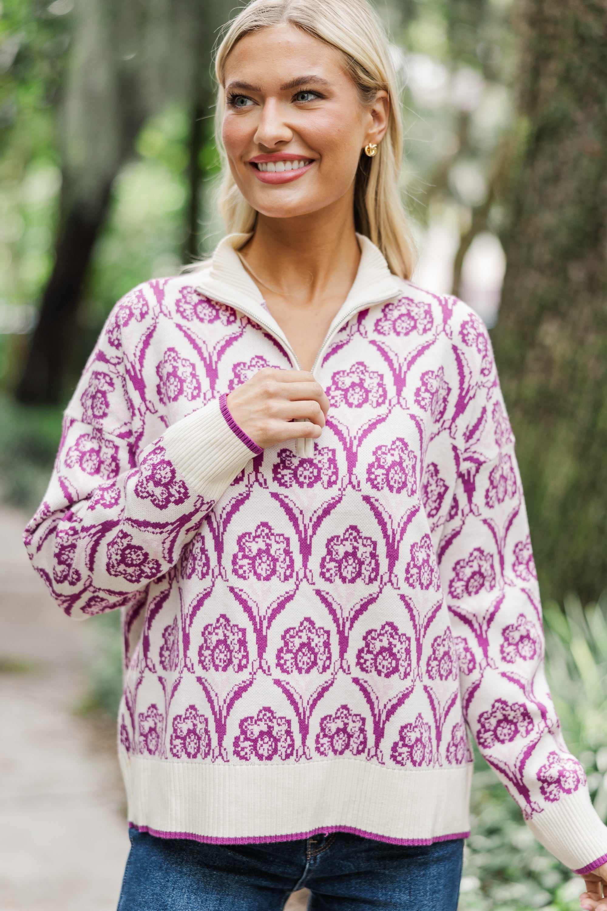 Irresistible Magenta Printed Pullover Sweater