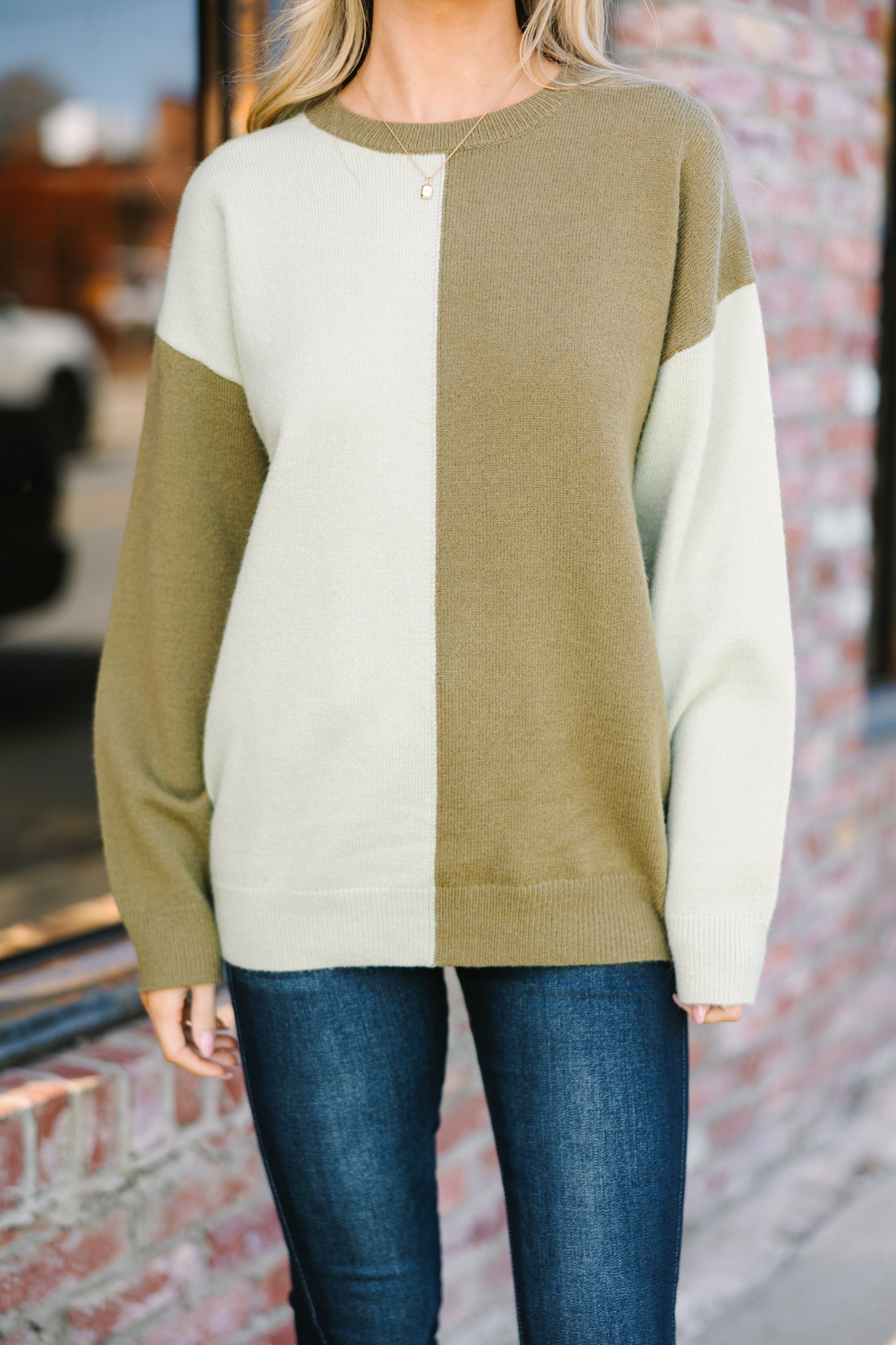 Irresistible Sage & Olive Colorblock Sweater