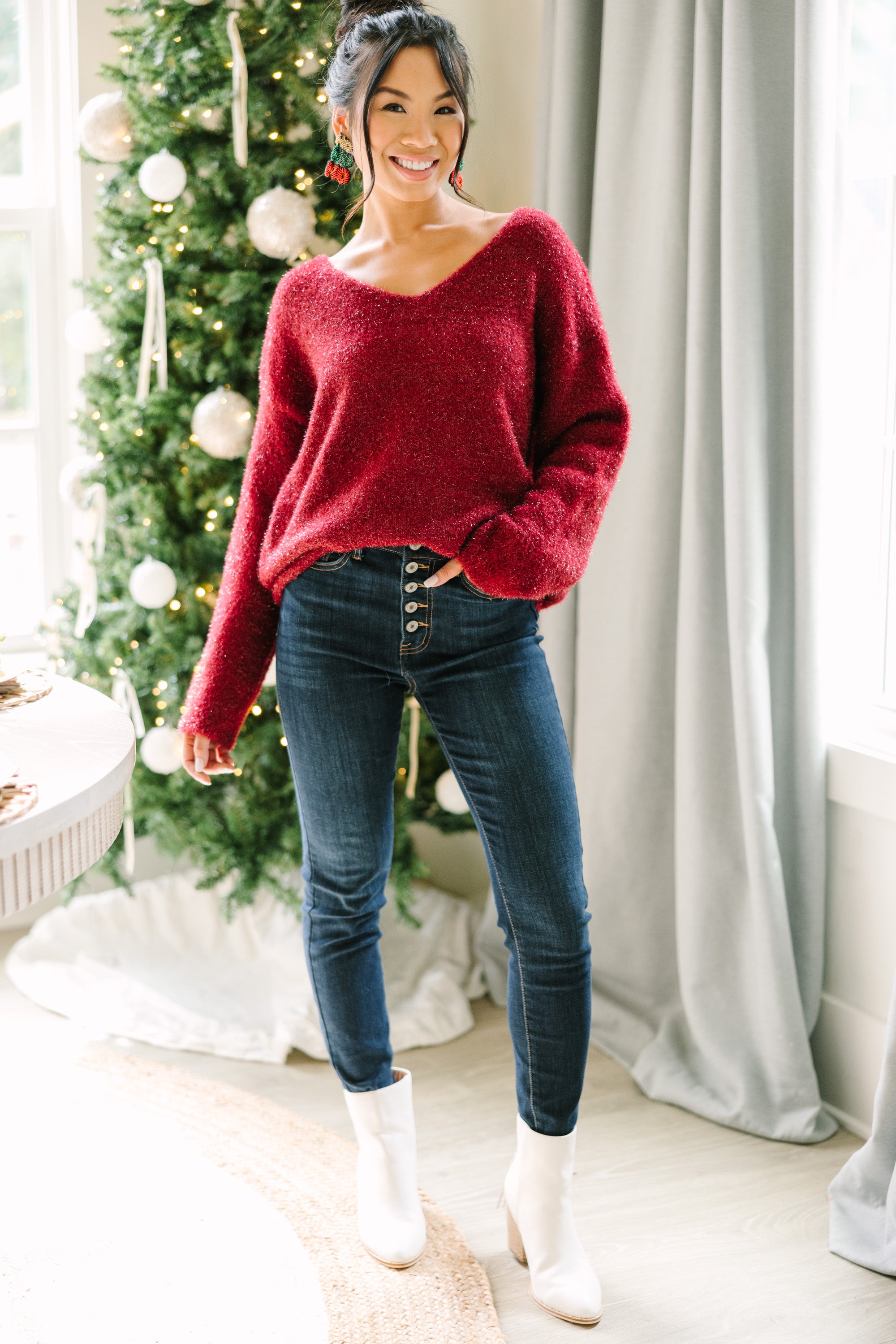 Irresistible Burgundy Red Drop Shoulder Sweater - Beat You To It