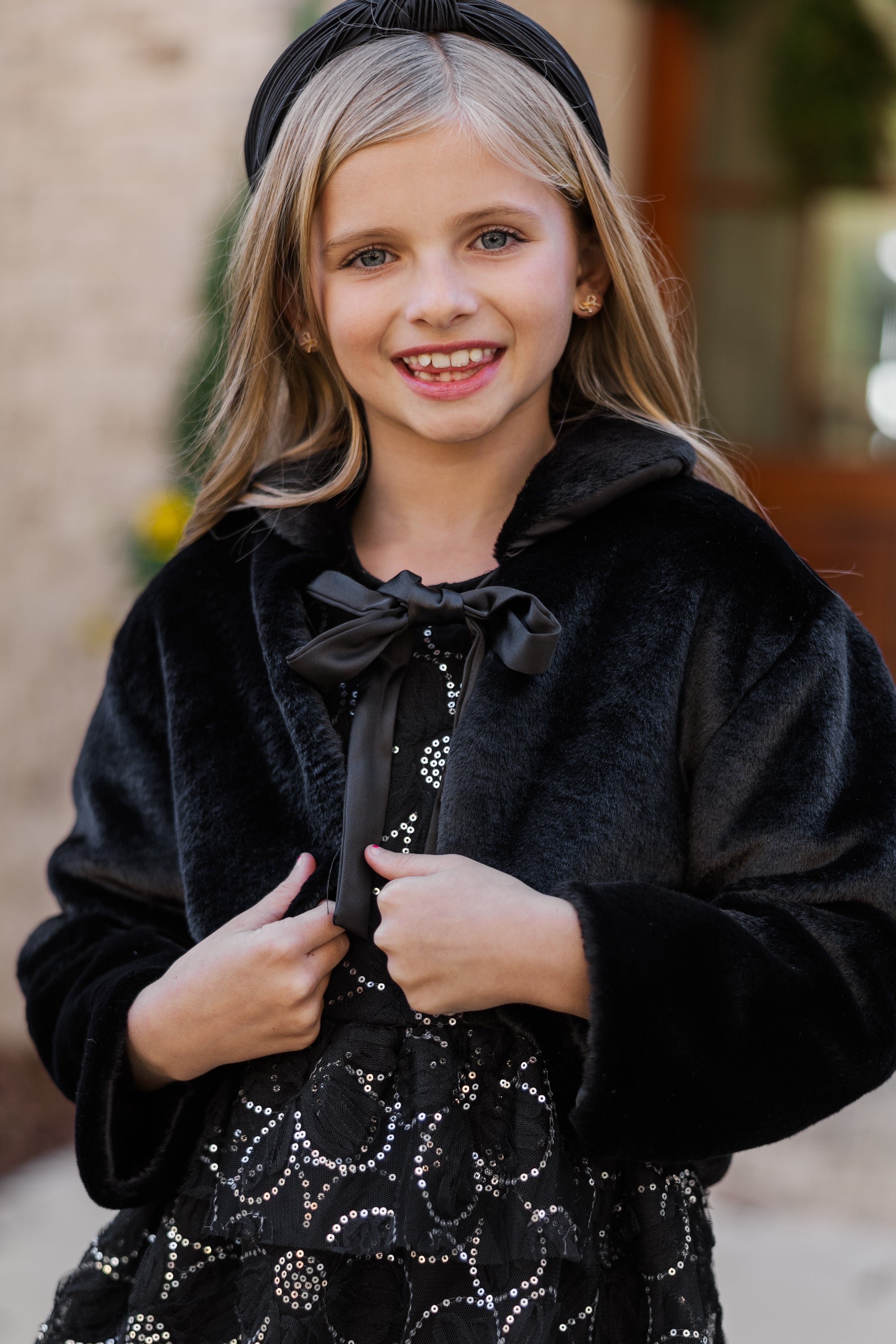 Girls' Kaeli Black Faux Fur Jacket - Absolutely Adorable!