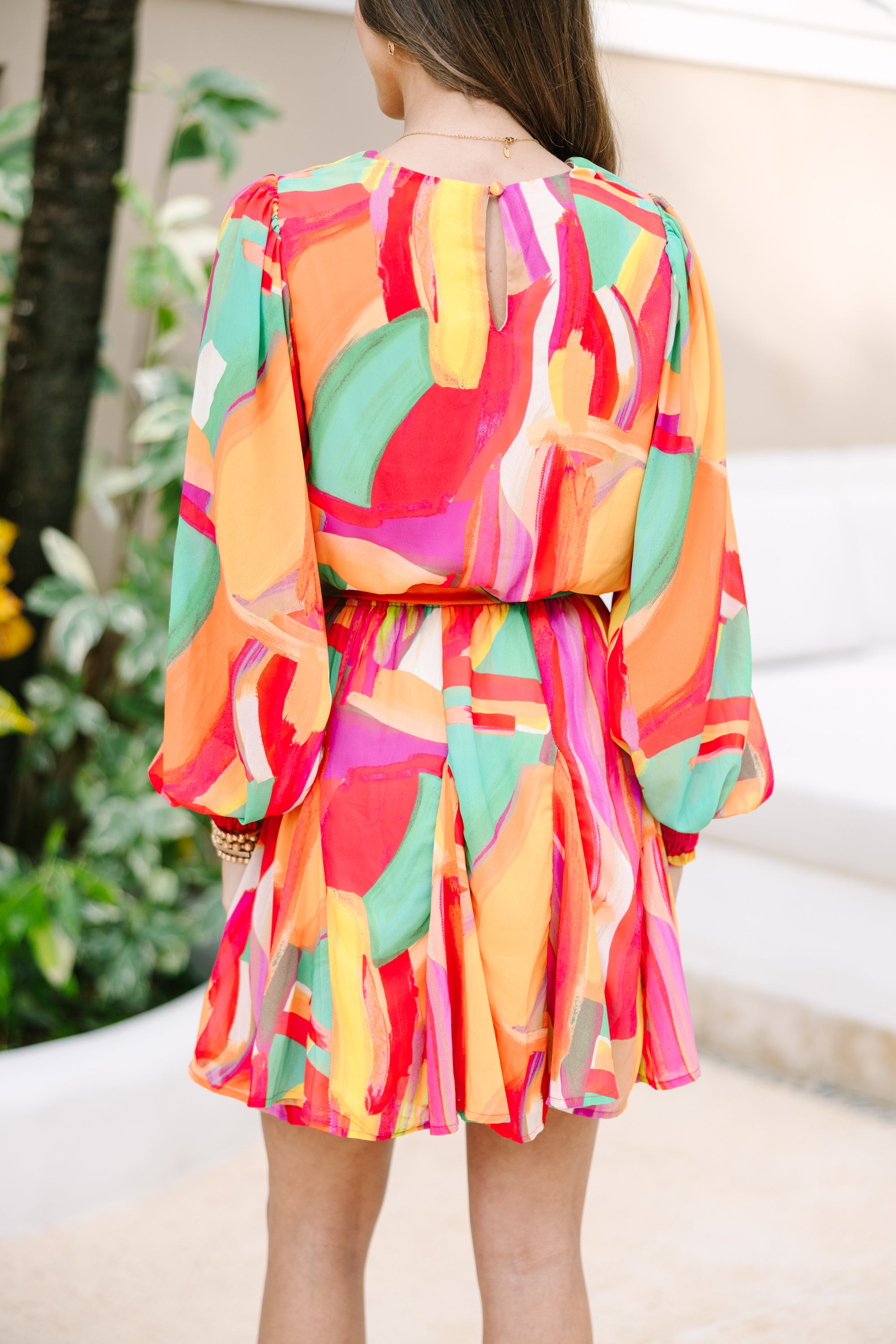 Stunning Bold Green Abstract Print Dress
