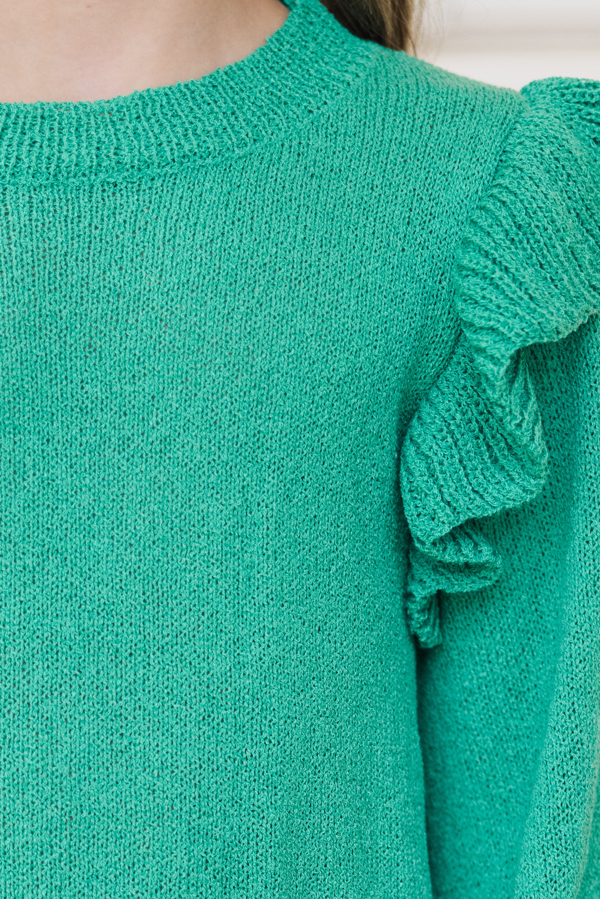 Girls' Must-Have Emerald Green Ruffled Sweater: Call for Style!