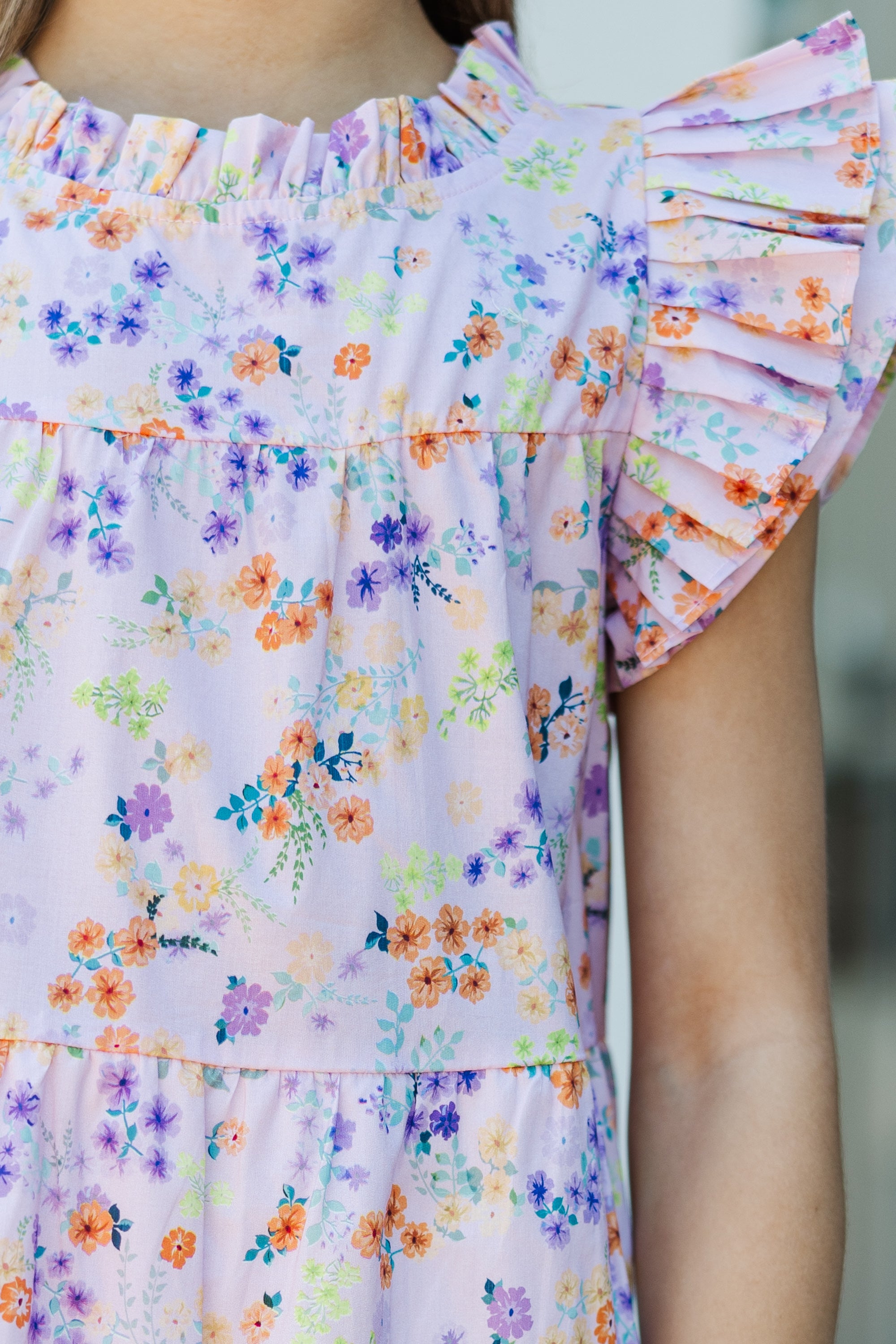 Girls' Sweet Lavender Ditsy Floral Babydoll Summer Dress