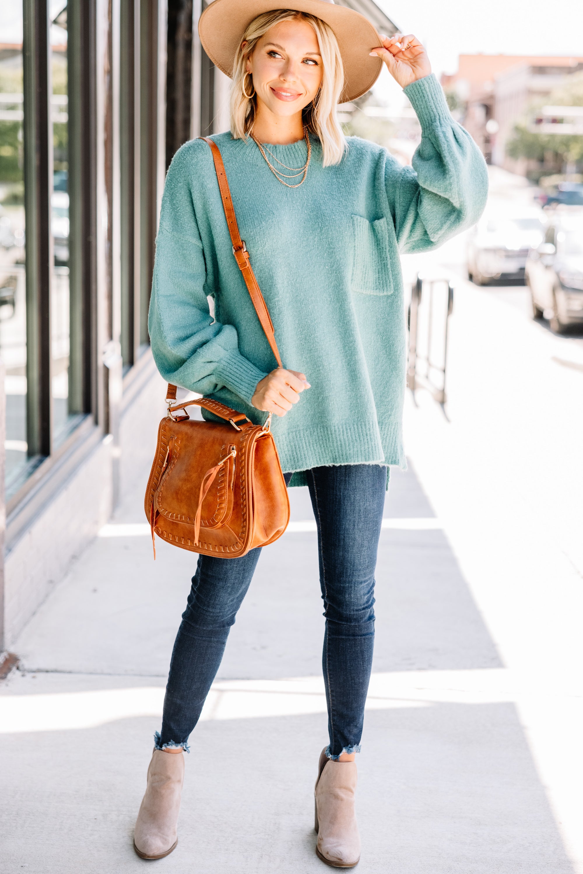 Gorgeous Sage Green Bubble Sleeve Sweater - A Must - Have!