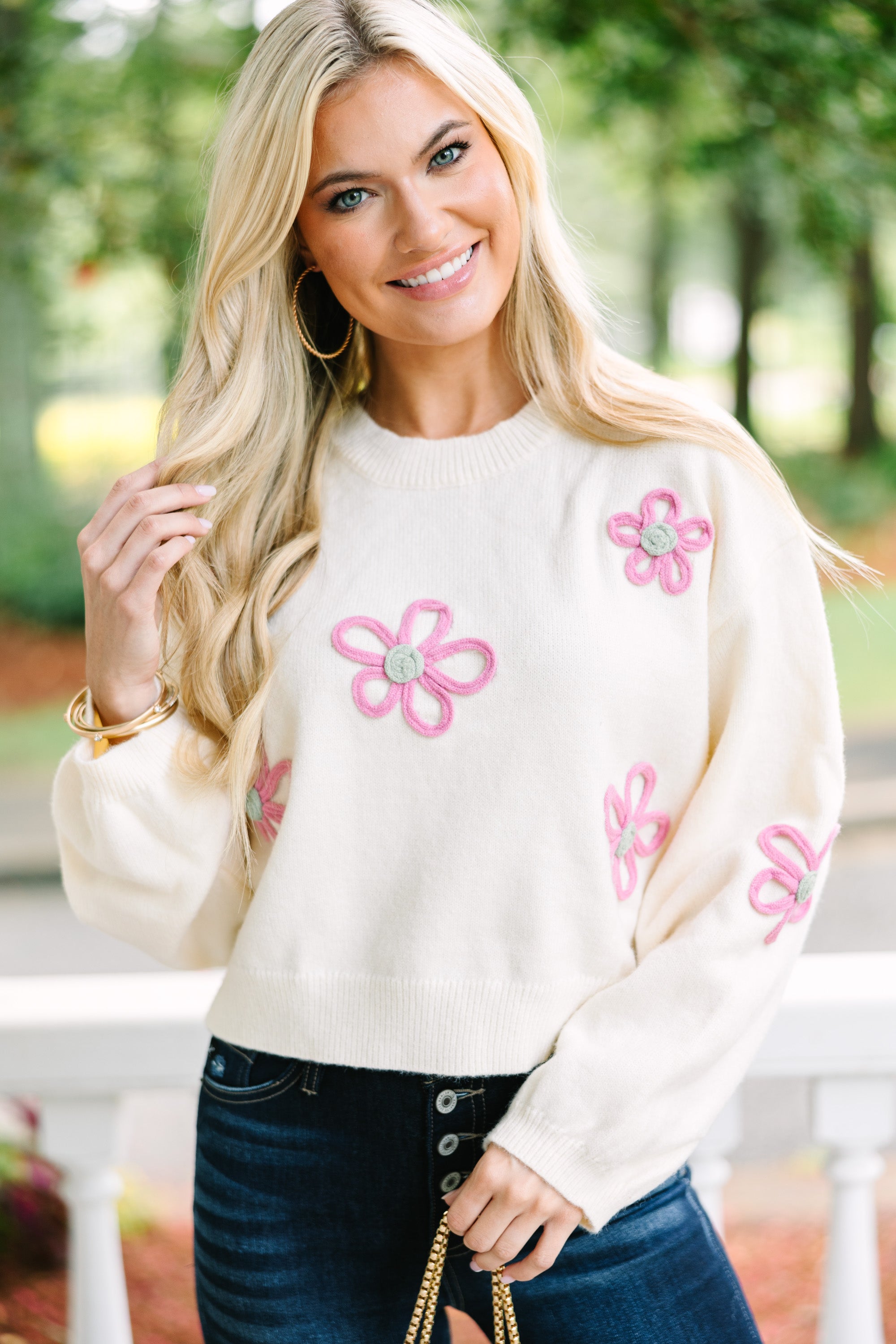 Feeling Femme Enchanting White Floral Sweater