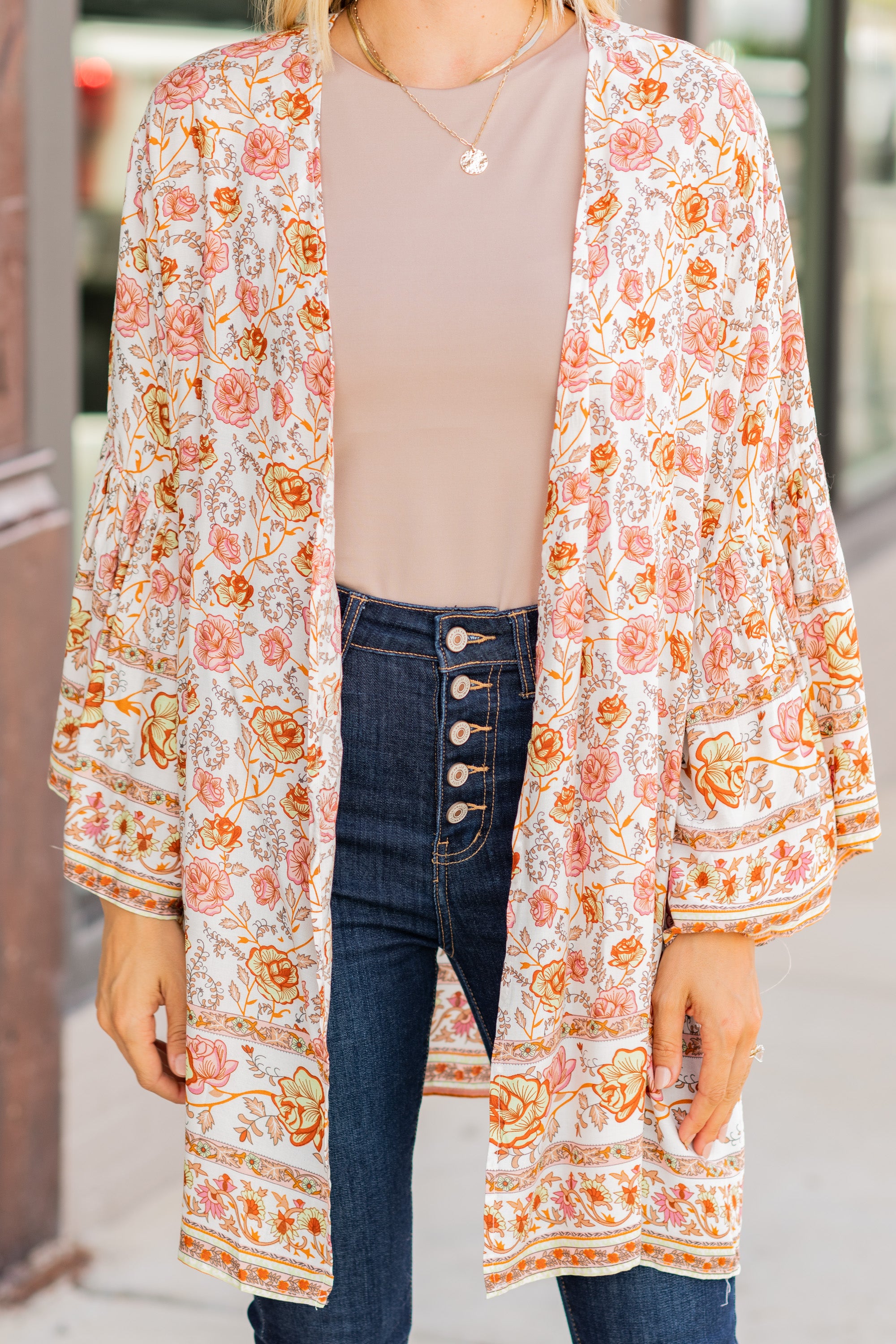 Indulgent White Mixed Print Kimono