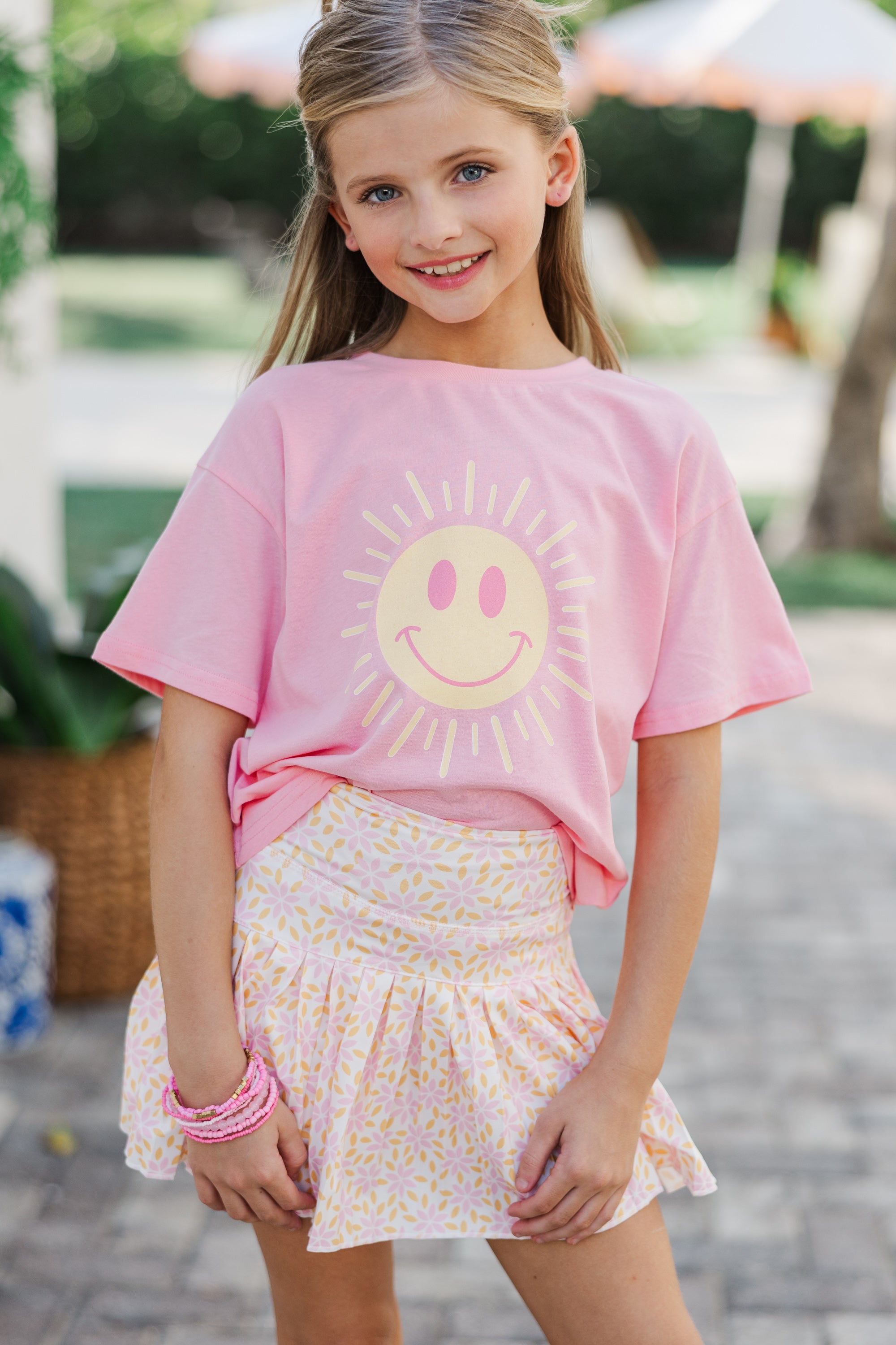 Girls' Sunshine Day Happiness Blush Graphic Tee - Must-Have!