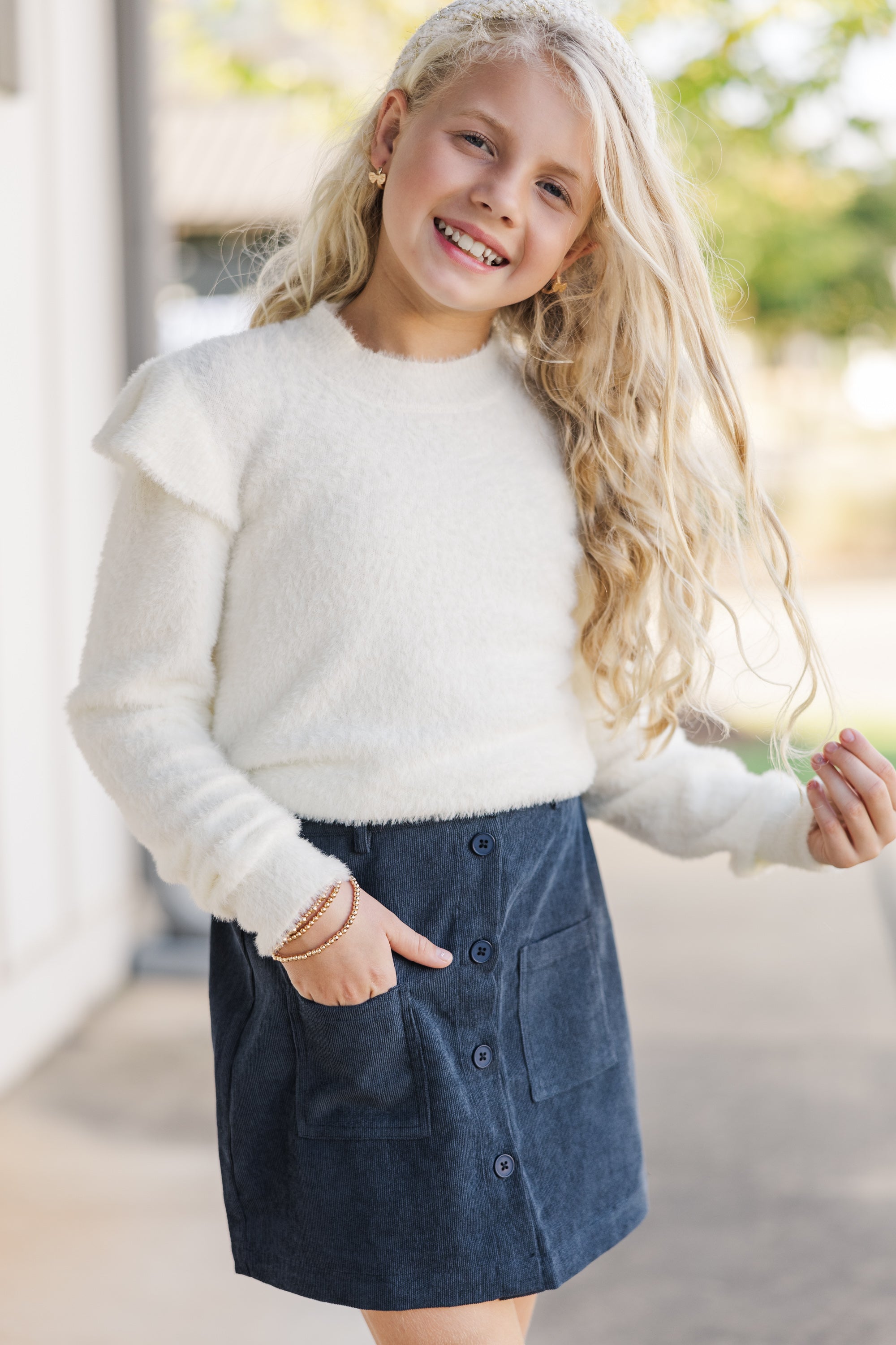 Abby Ivory White Ruffled Sweater for Girls - Adorable Fall Must - Have!