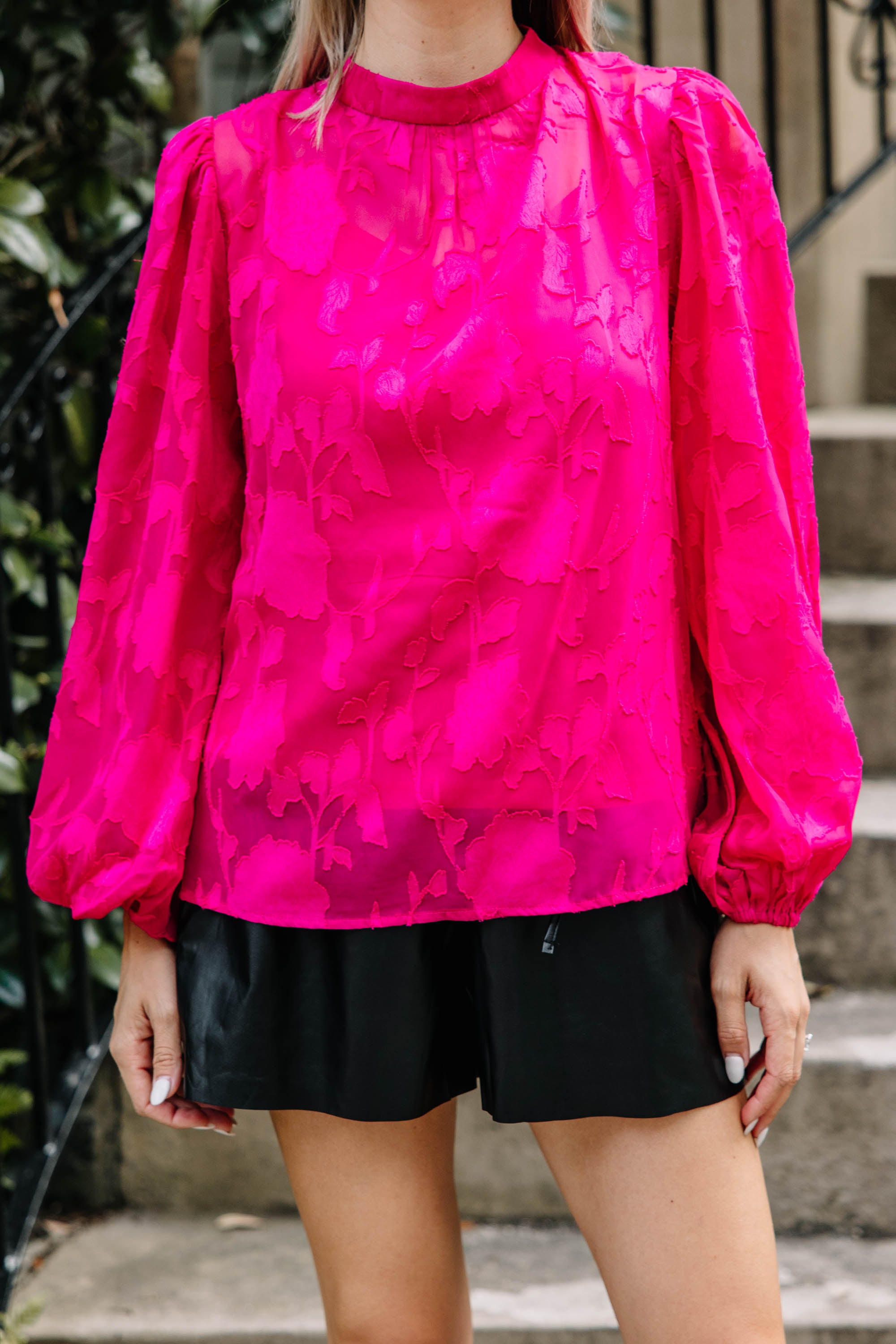 Discover Yourself in Our Magenta Pink Textured Blouse