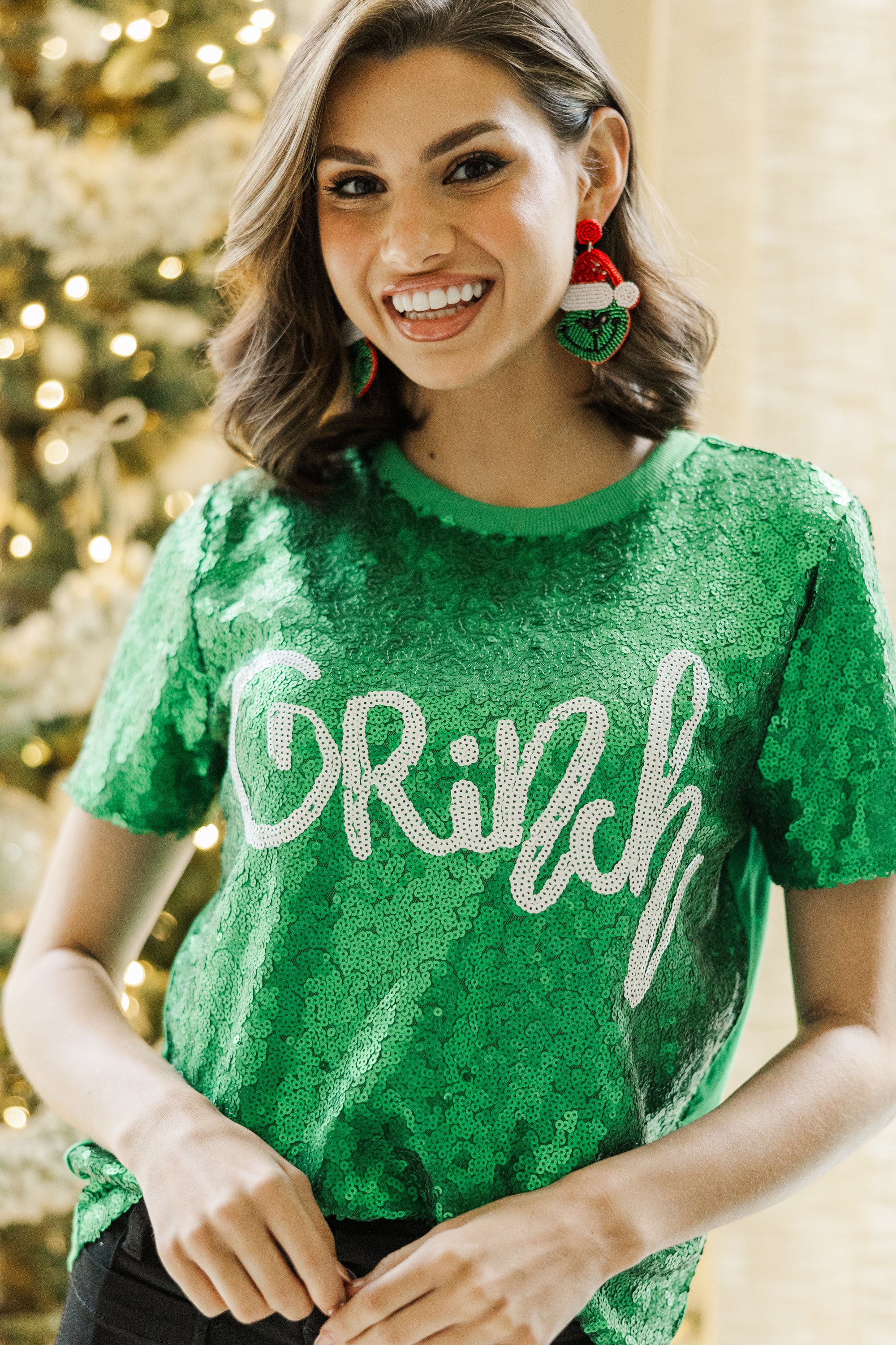 Irresistible Grinchy Green Sequin Tee - Sparkle this Holiday!