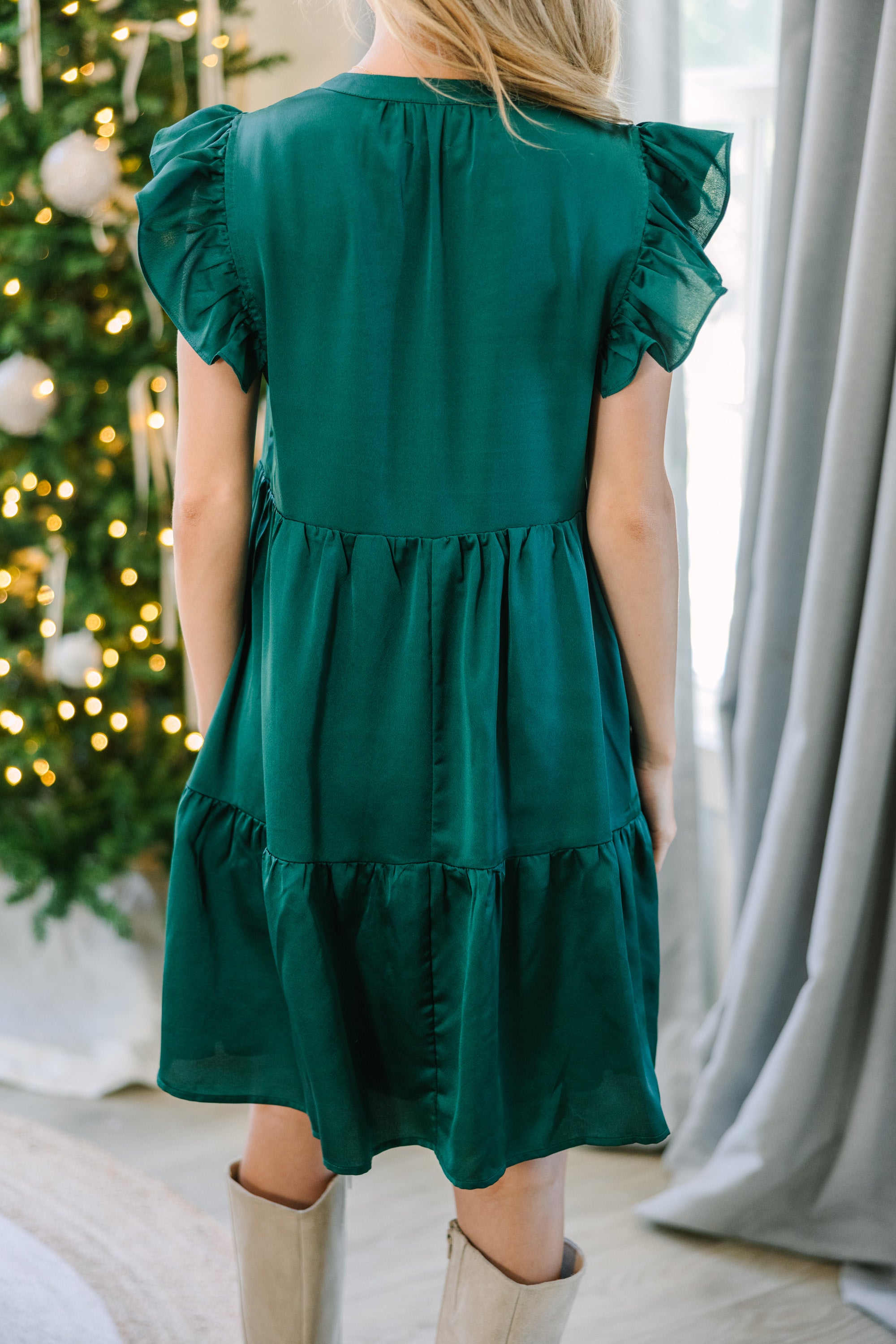 Gorgeous Emerald Green Satin Fall Transition Dress