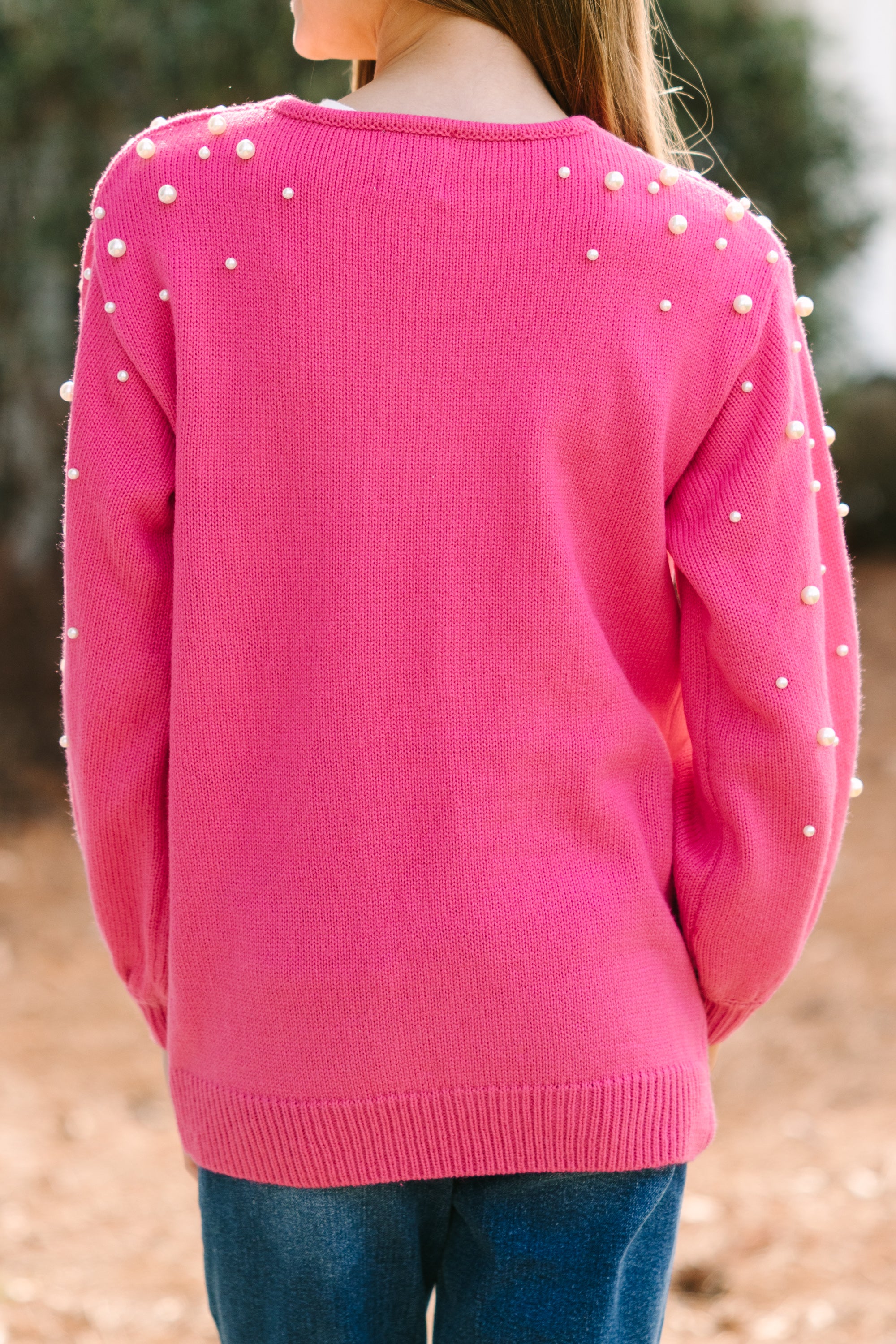 Gorgeous Fuchsia Pink Pearl-Embellished Girls' Cardigan - Get Yours Now!