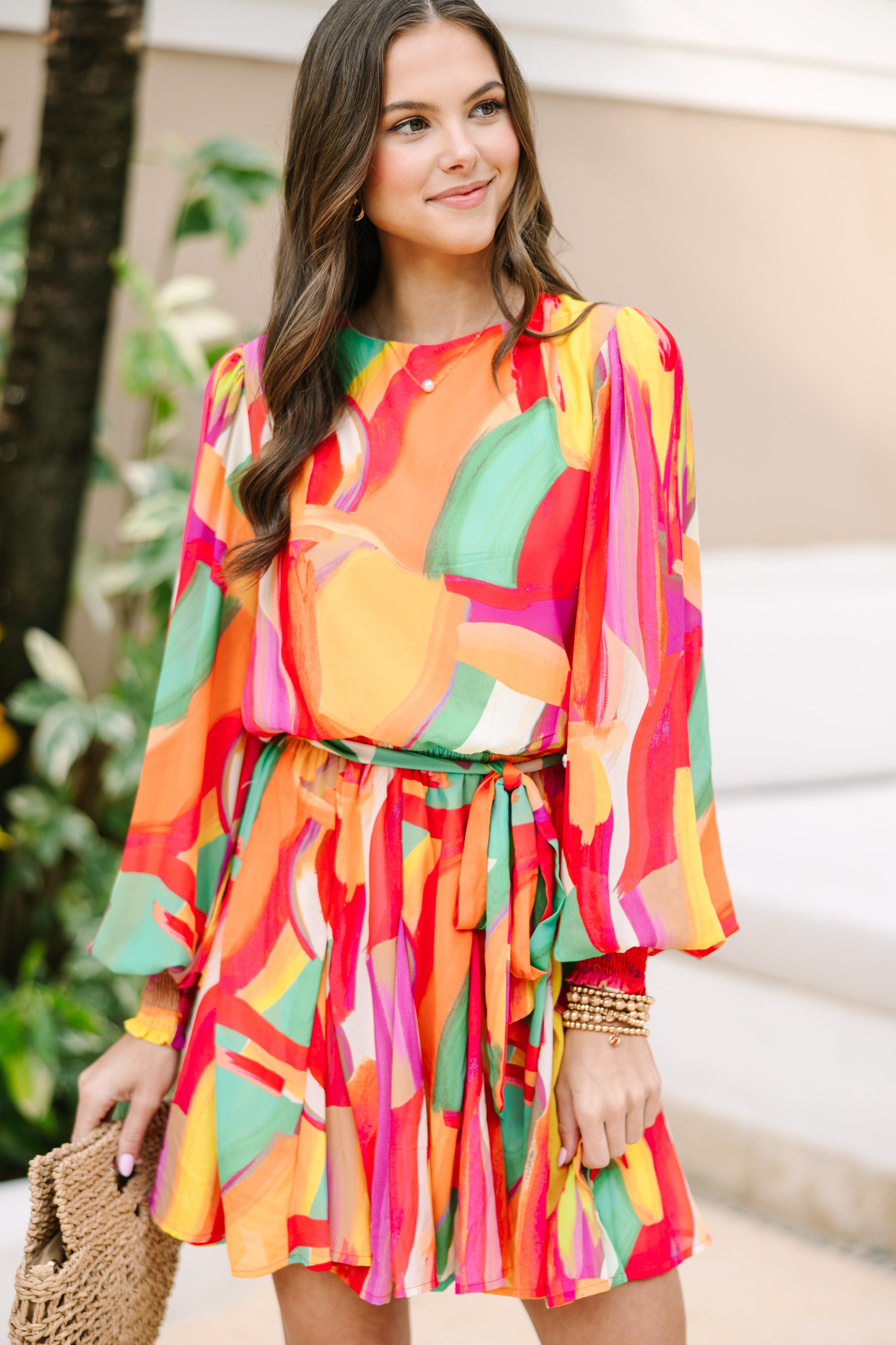 Stunning Bold Green Abstract Print Dress