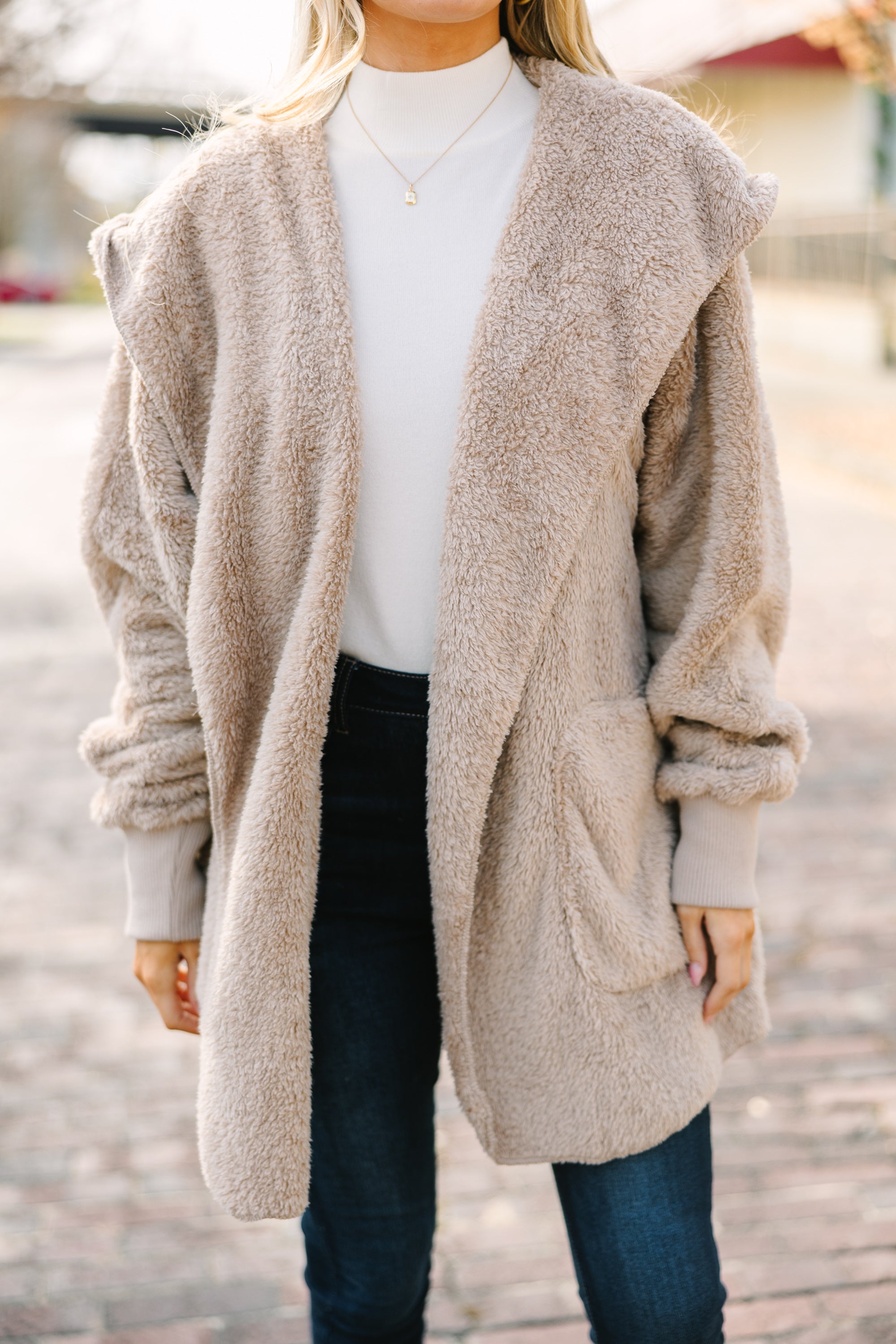 All An Act Taupe Brown Faux Fur Cozy Winter Jacket