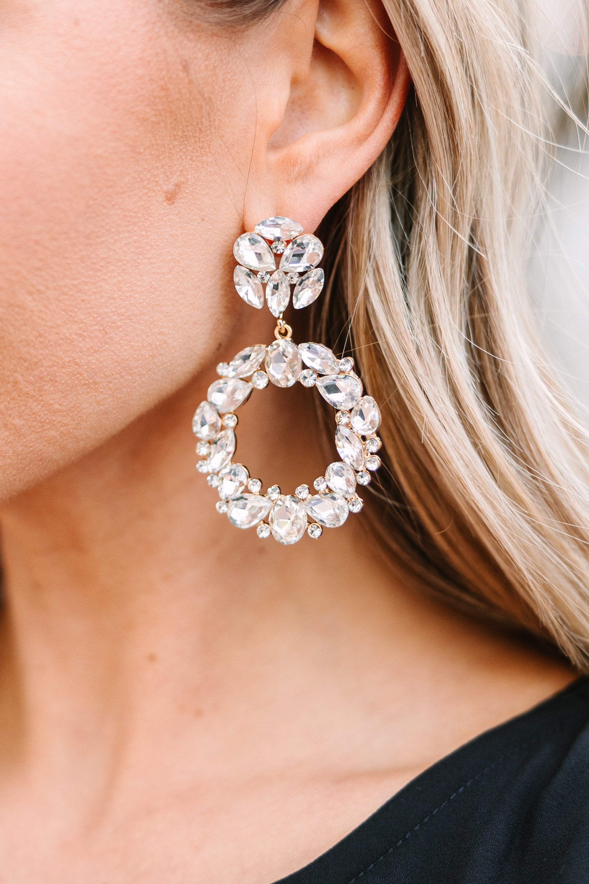 Gorgeous All About You White Rhinestone Earrings