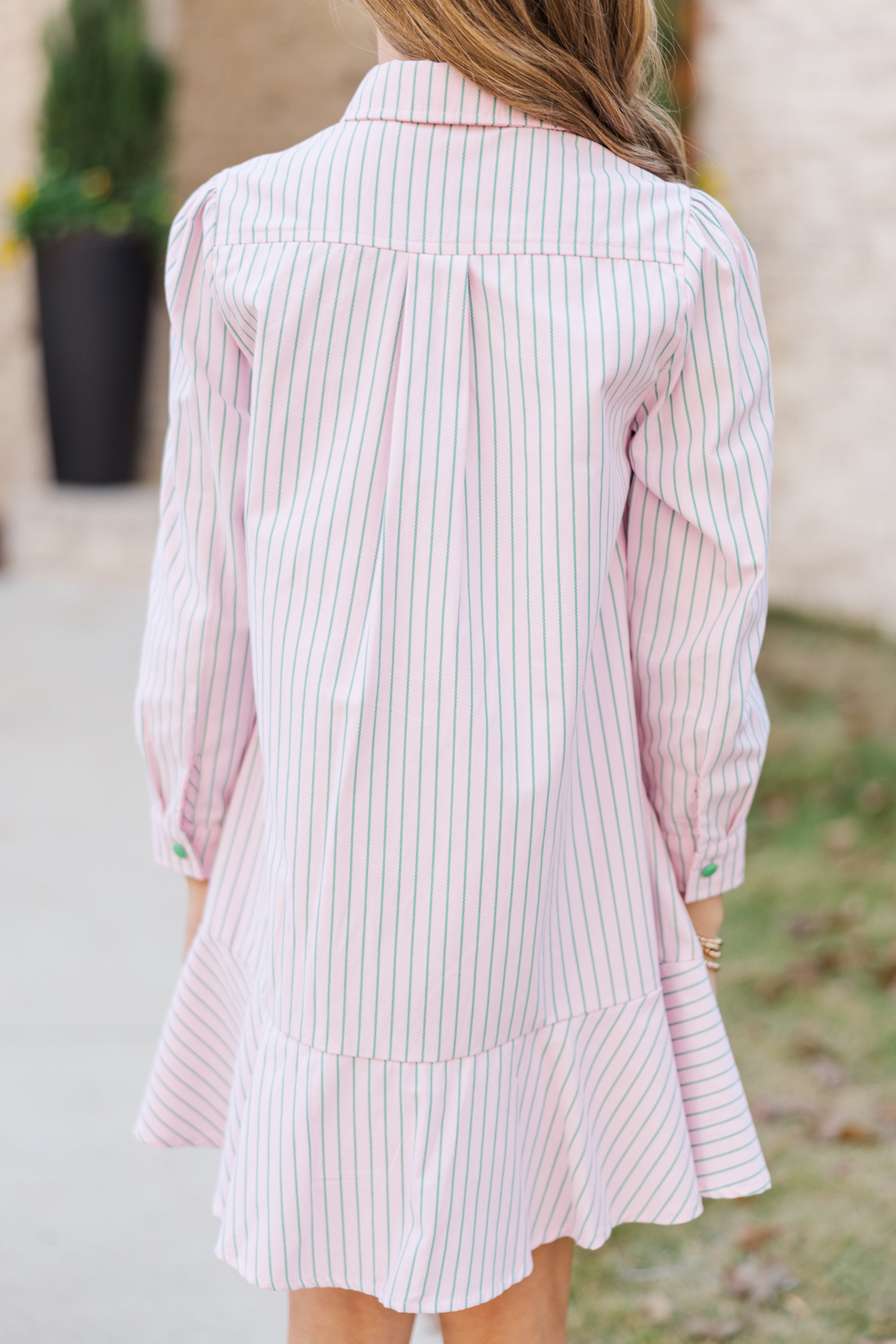 Girls' Enchanting Pink Striped Story - Telling Shirt Dress