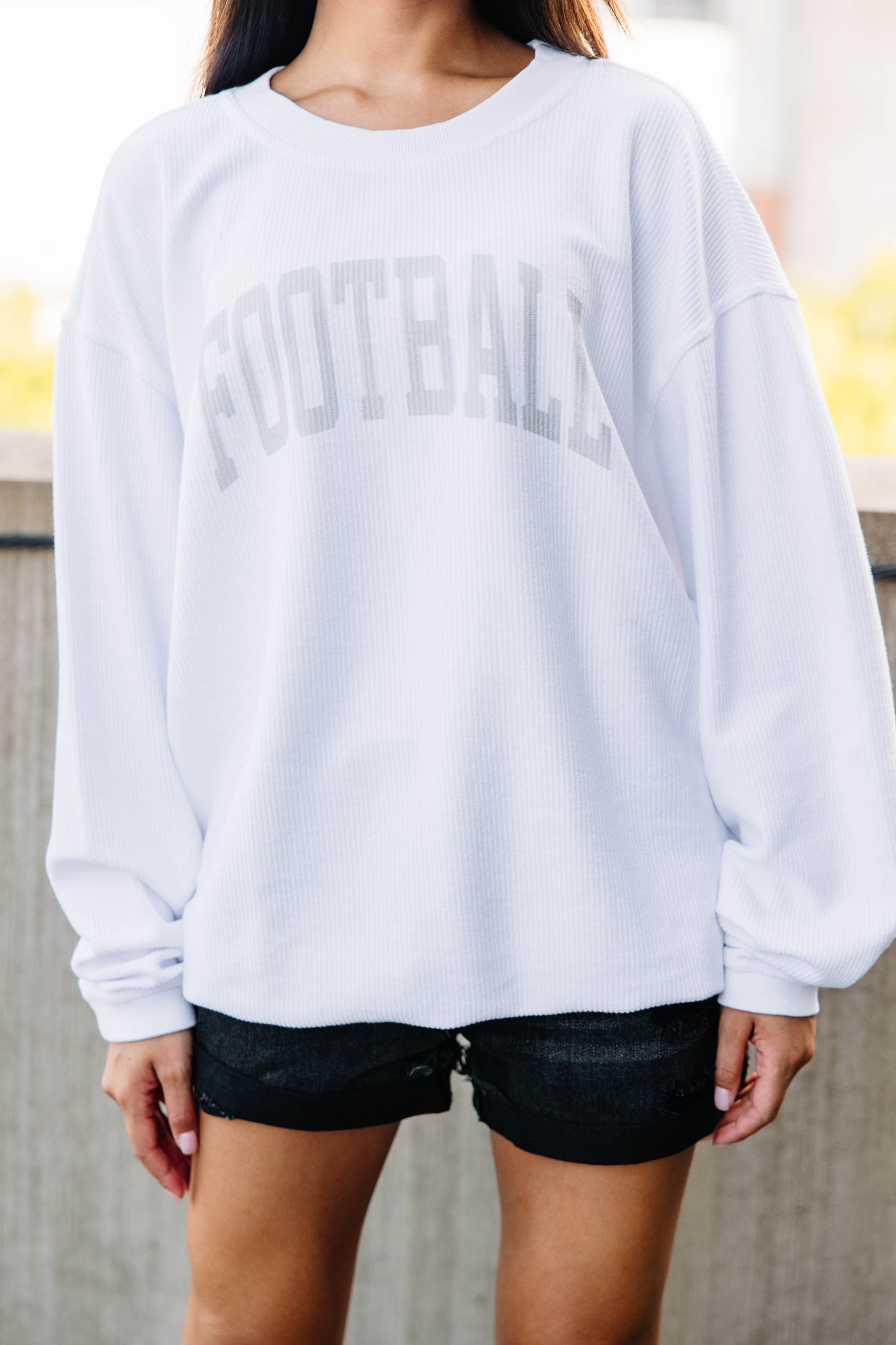 Stunning White Corded Football Graphic Sweatshirt