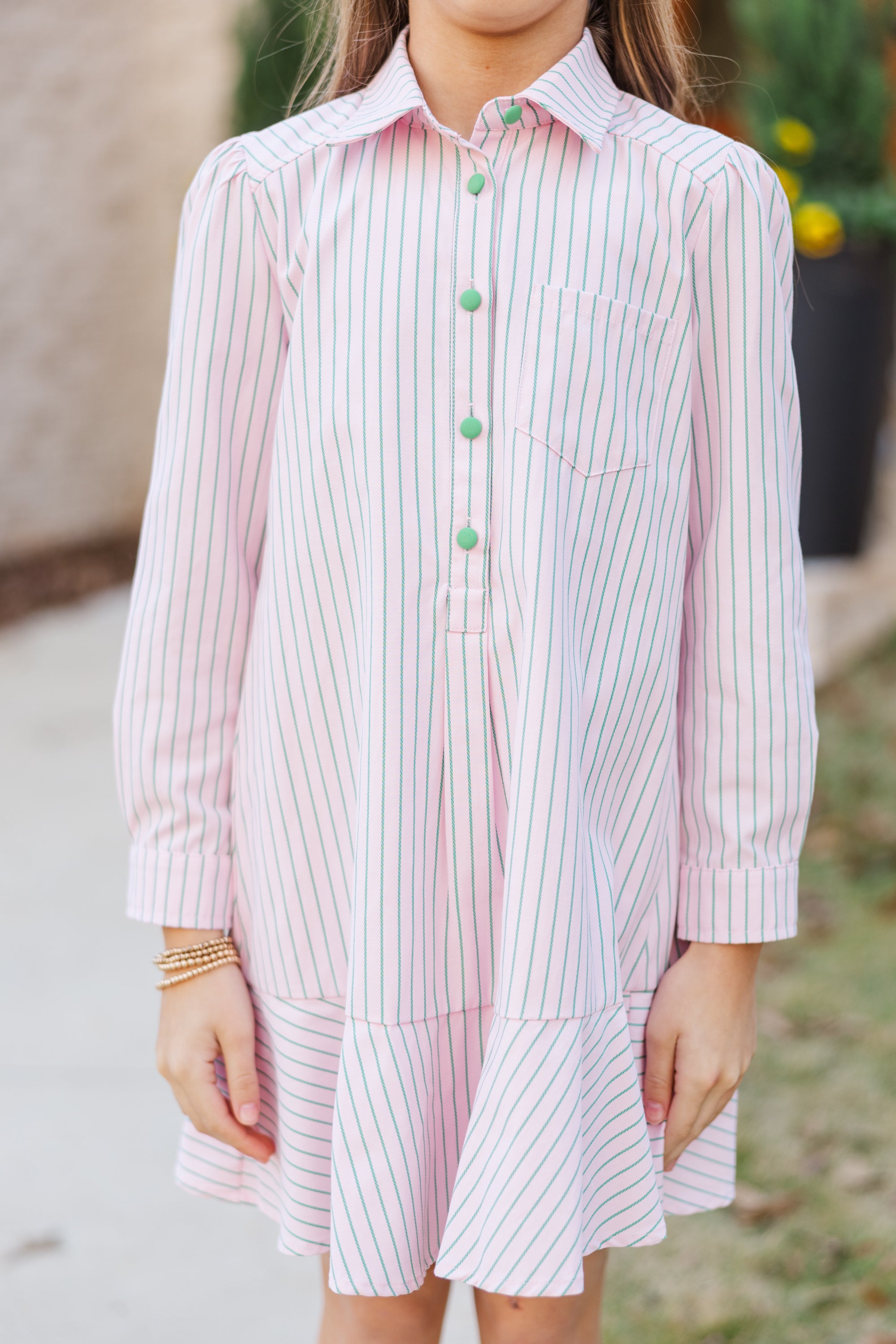 Girls' Enchanting Pink Striped Story - Telling Shirt Dress