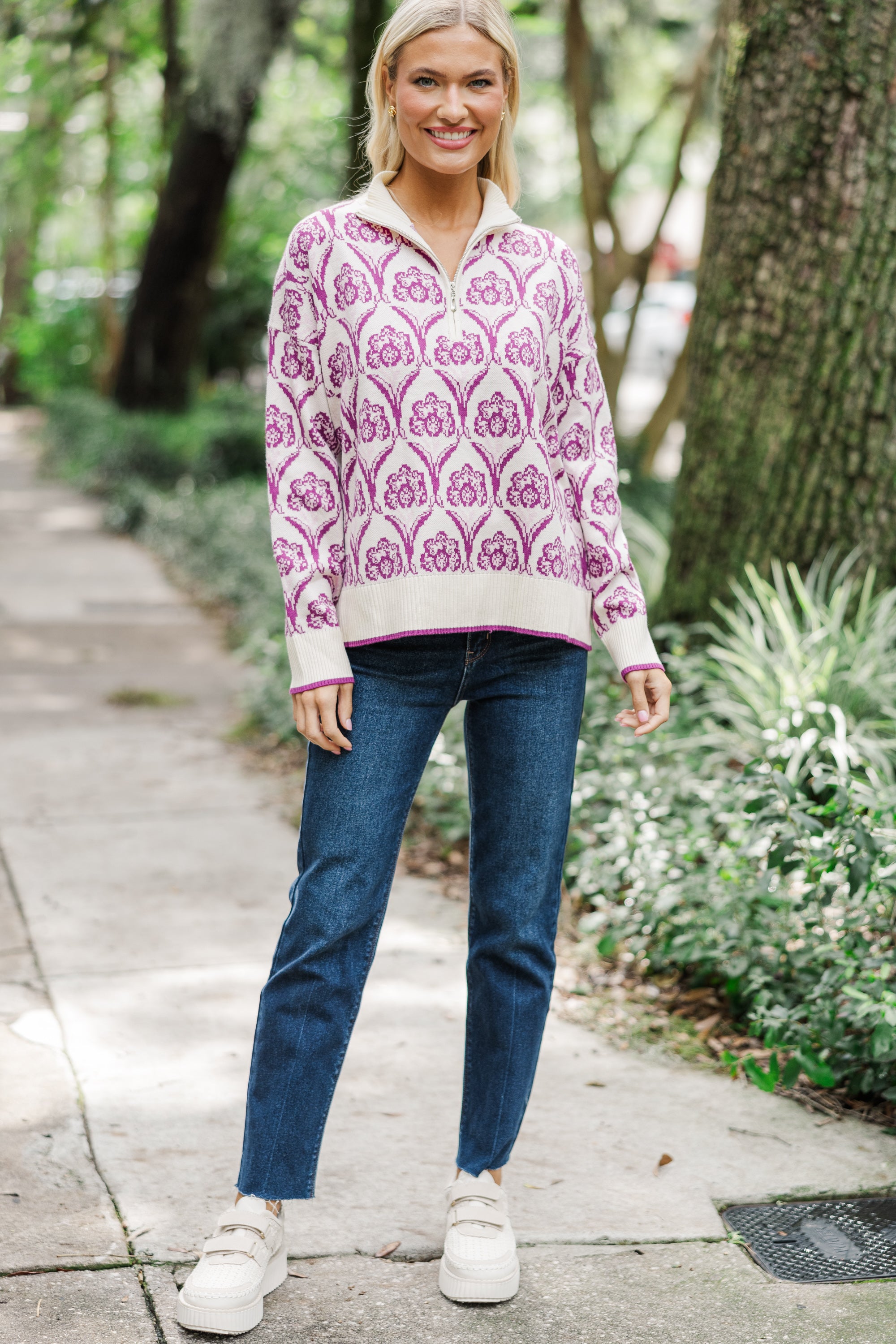 Irresistible Magenta Printed Pullover Sweater