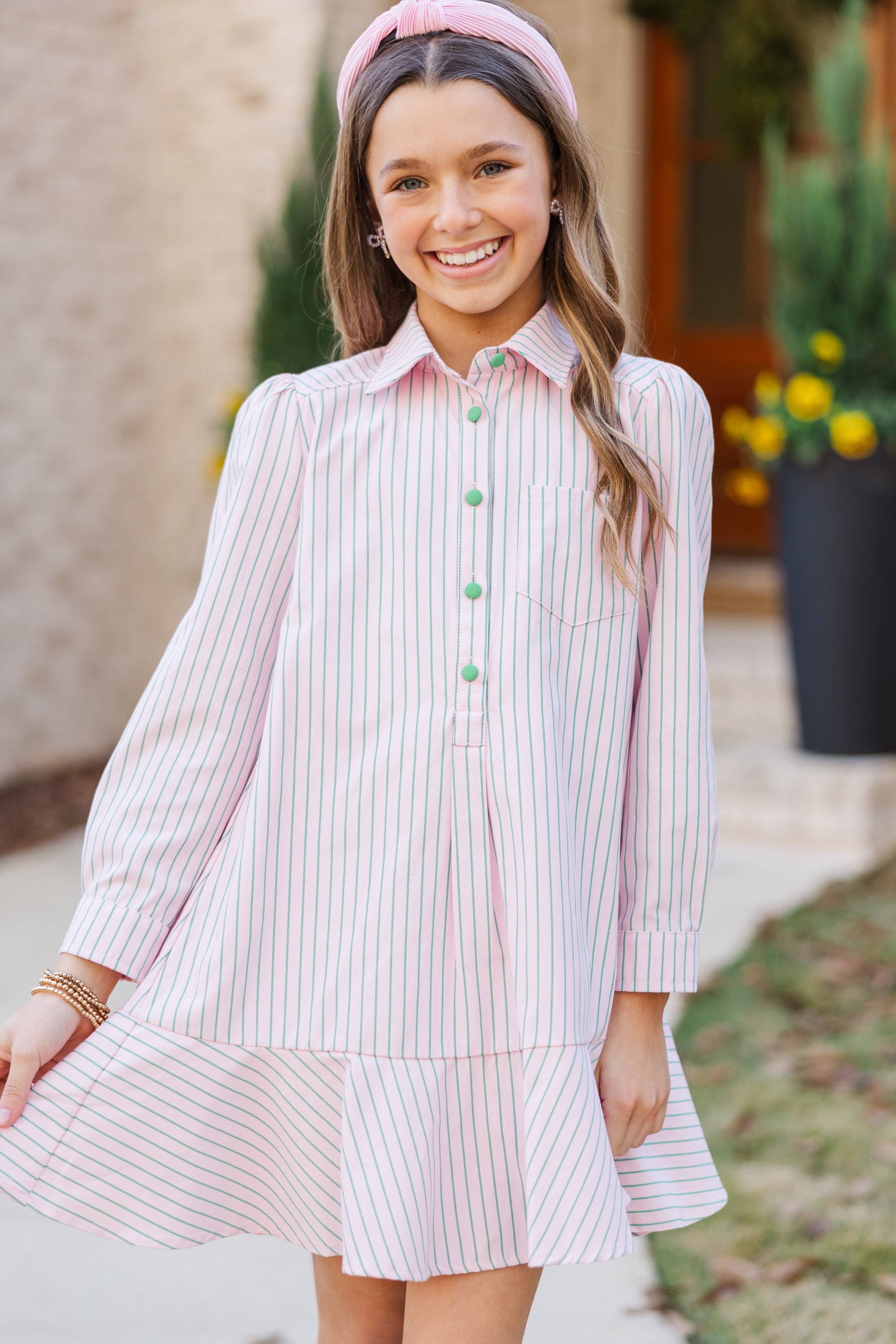 Girls' Enchanting Pink Striped Story - Telling Shirt Dress