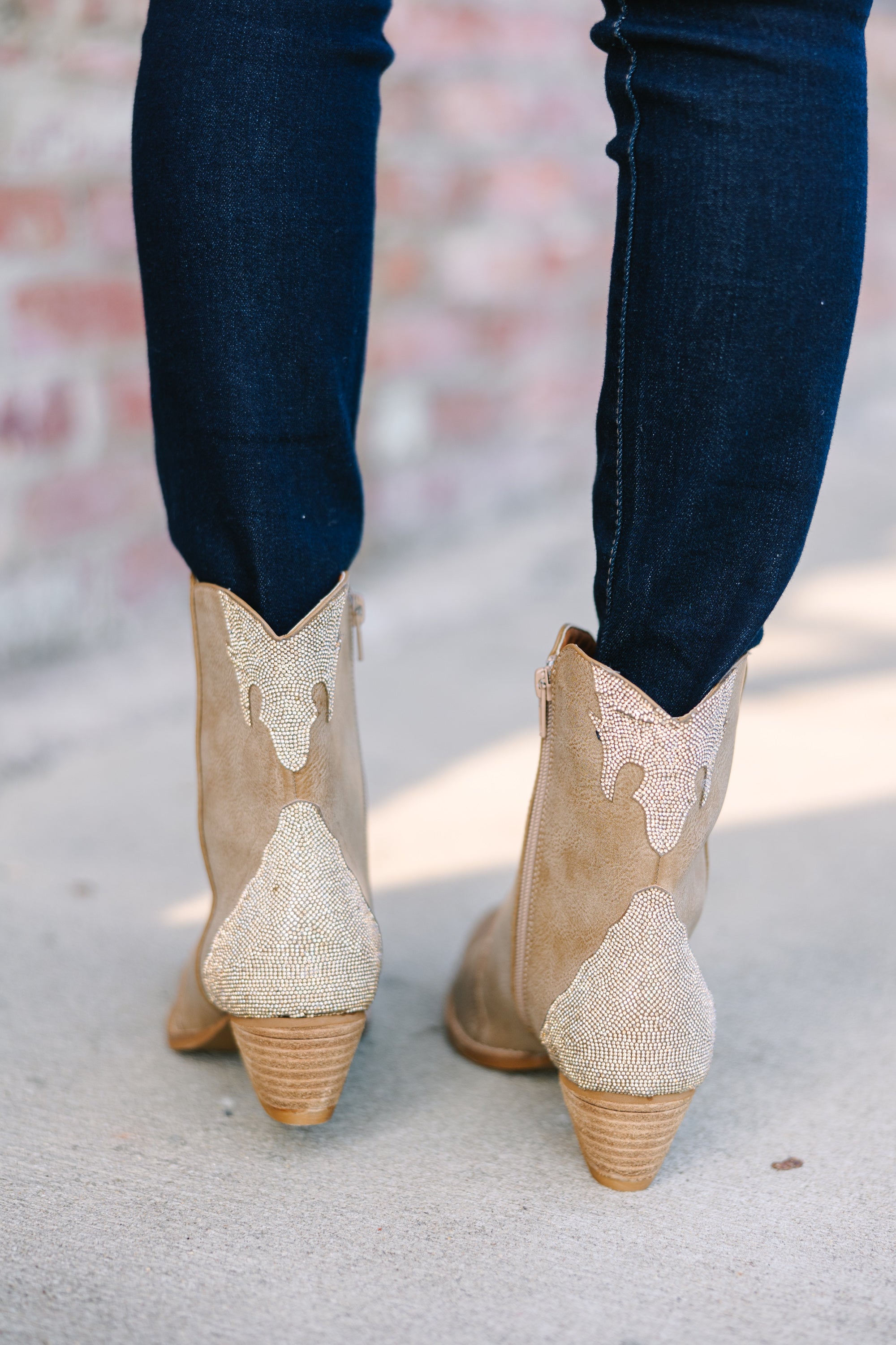 Glamorous Diva Dreams Taupe Rhinestone Western Booties