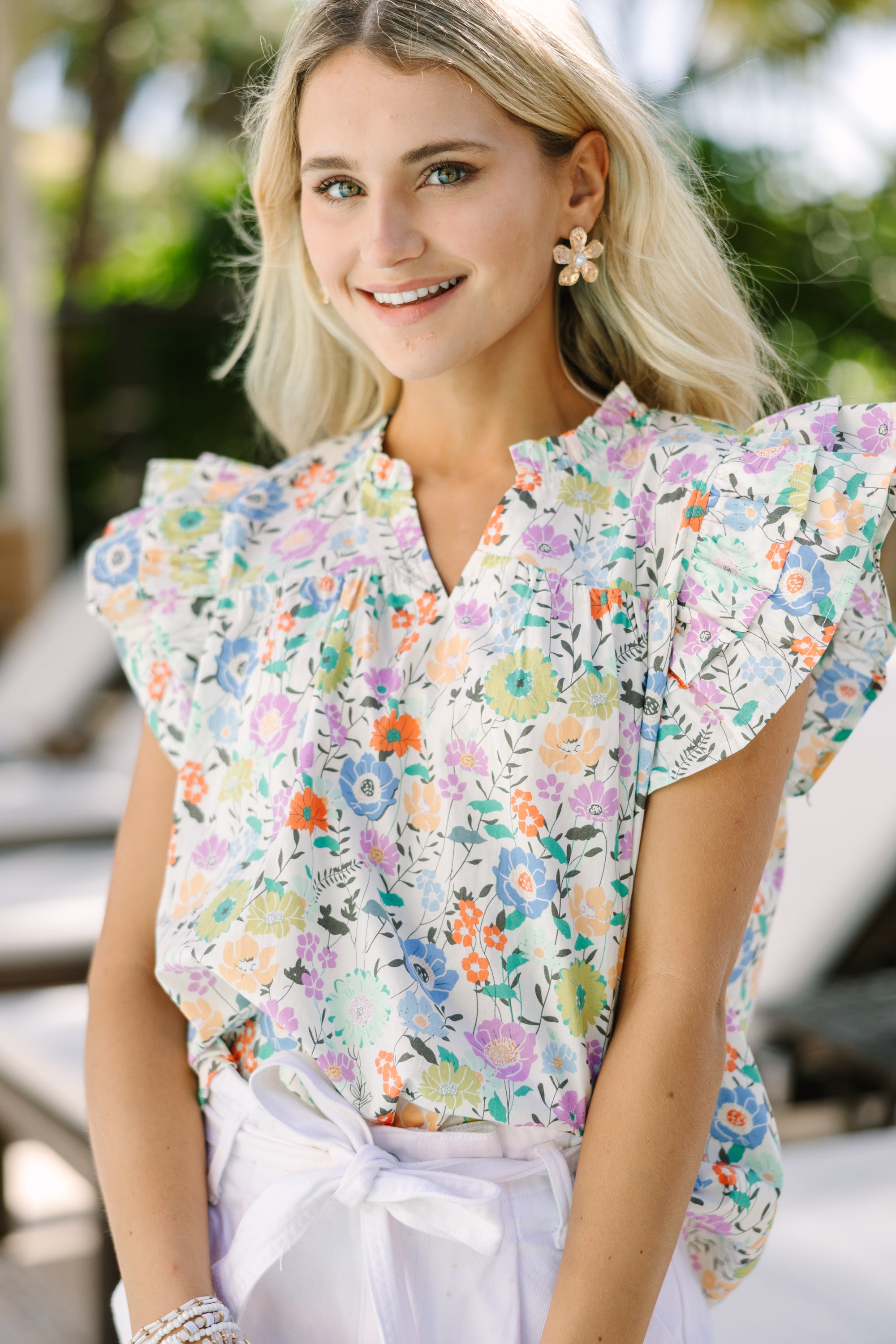 Gorgeous Always Ready Cream White Floral Blouse