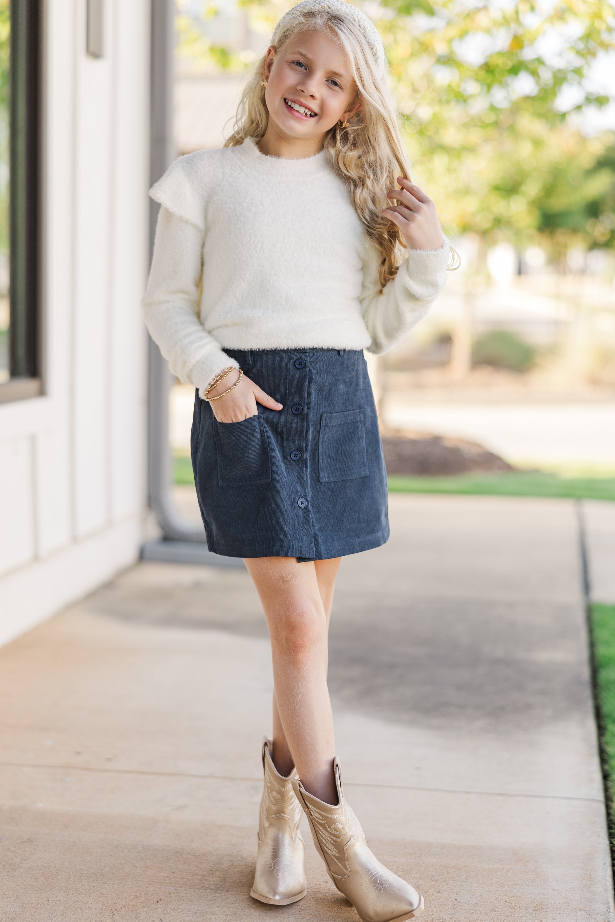 Abby Ivory White Ruffled Sweater for Girls - Adorable Fall Must - Have!