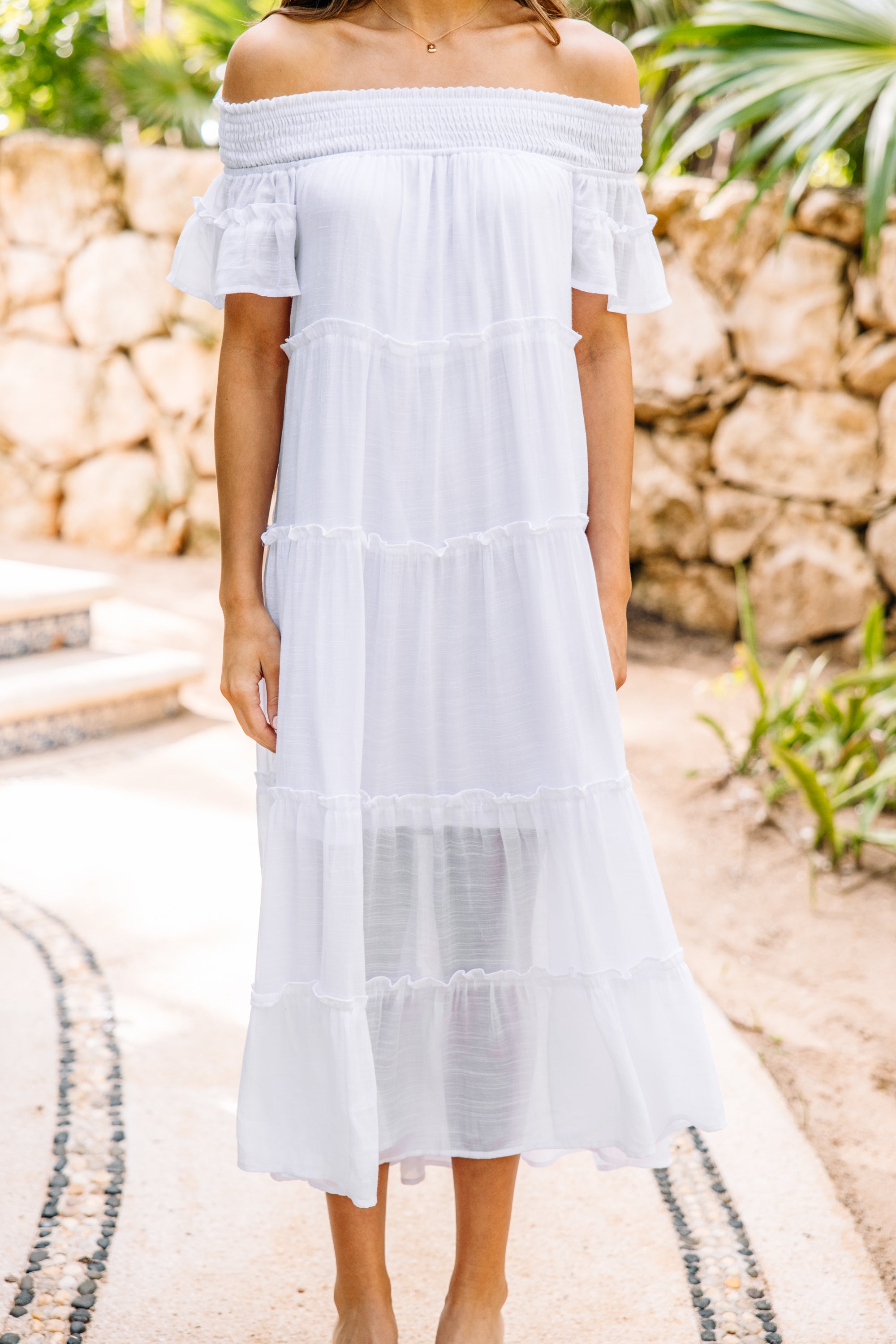 Joyful Creation: White Tiered Midi Dress