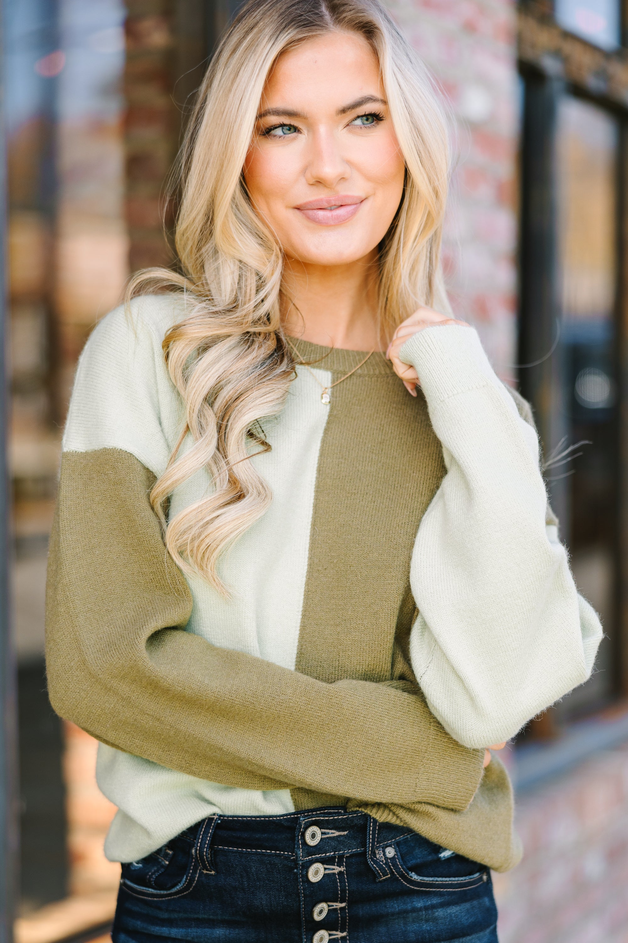 Irresistible Sage & Olive Colorblock Sweater