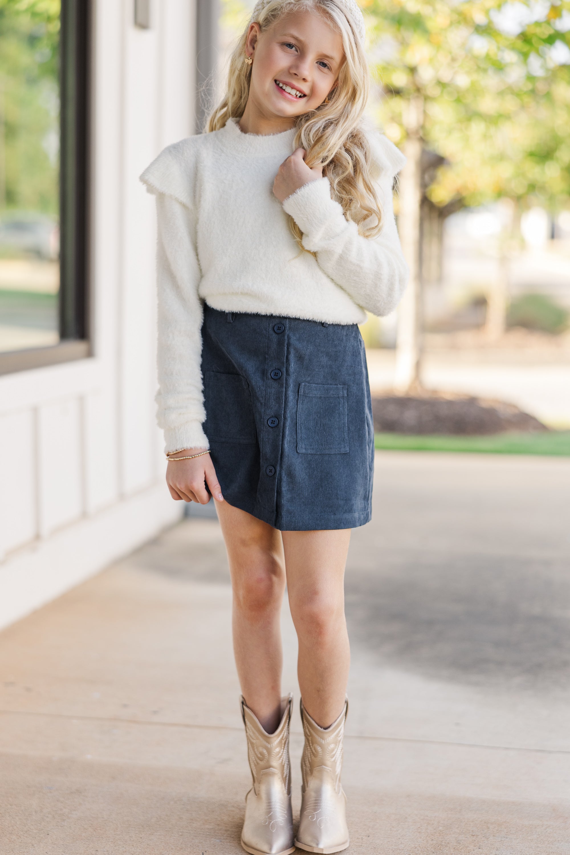 Abby Ivory White Ruffled Sweater for Girls - Adorable Fall Must - Have!