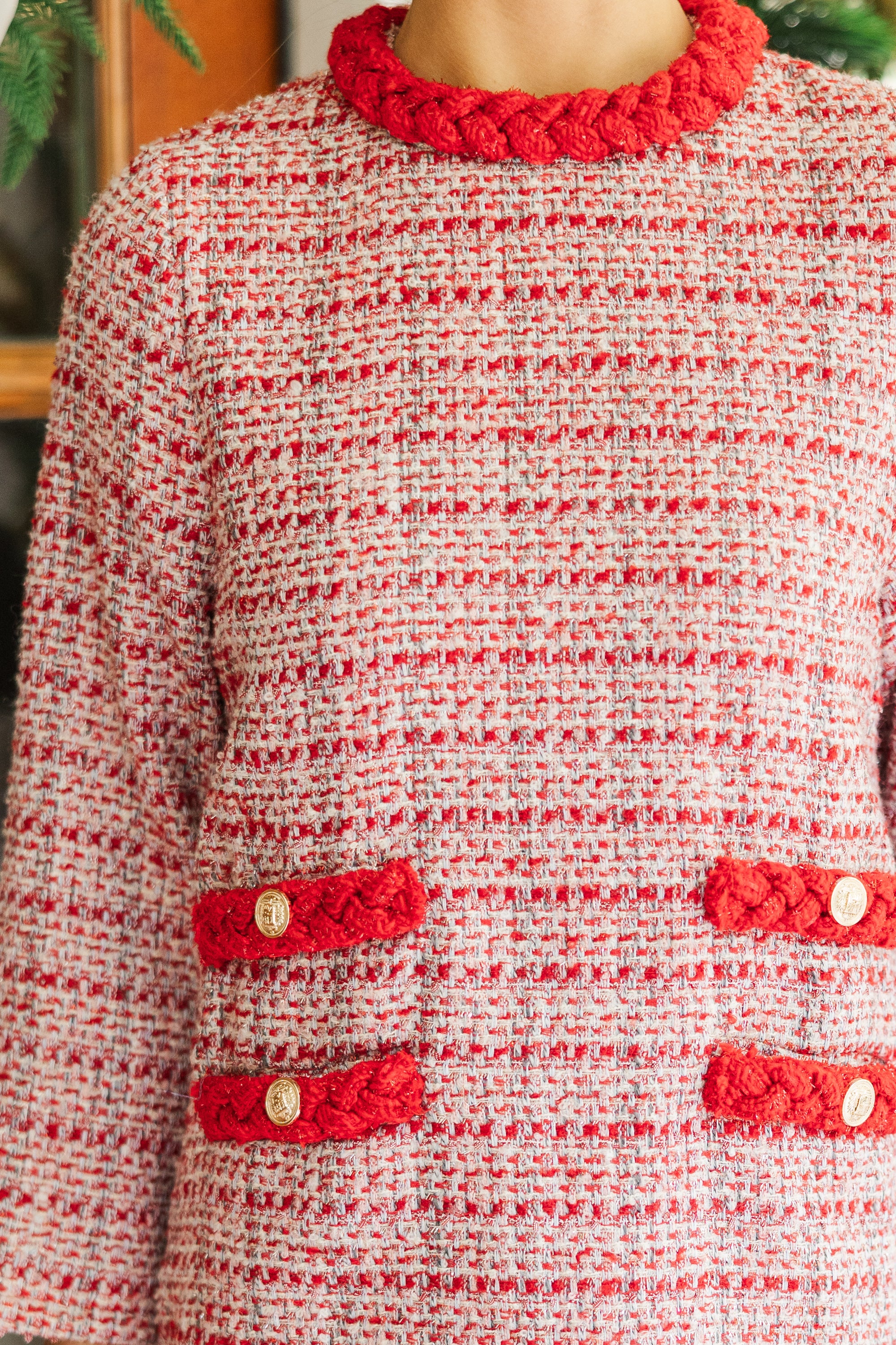 Enchanting Burgundy Red Tweed 3/4 Sleeve Dress - Ask You Out in Style