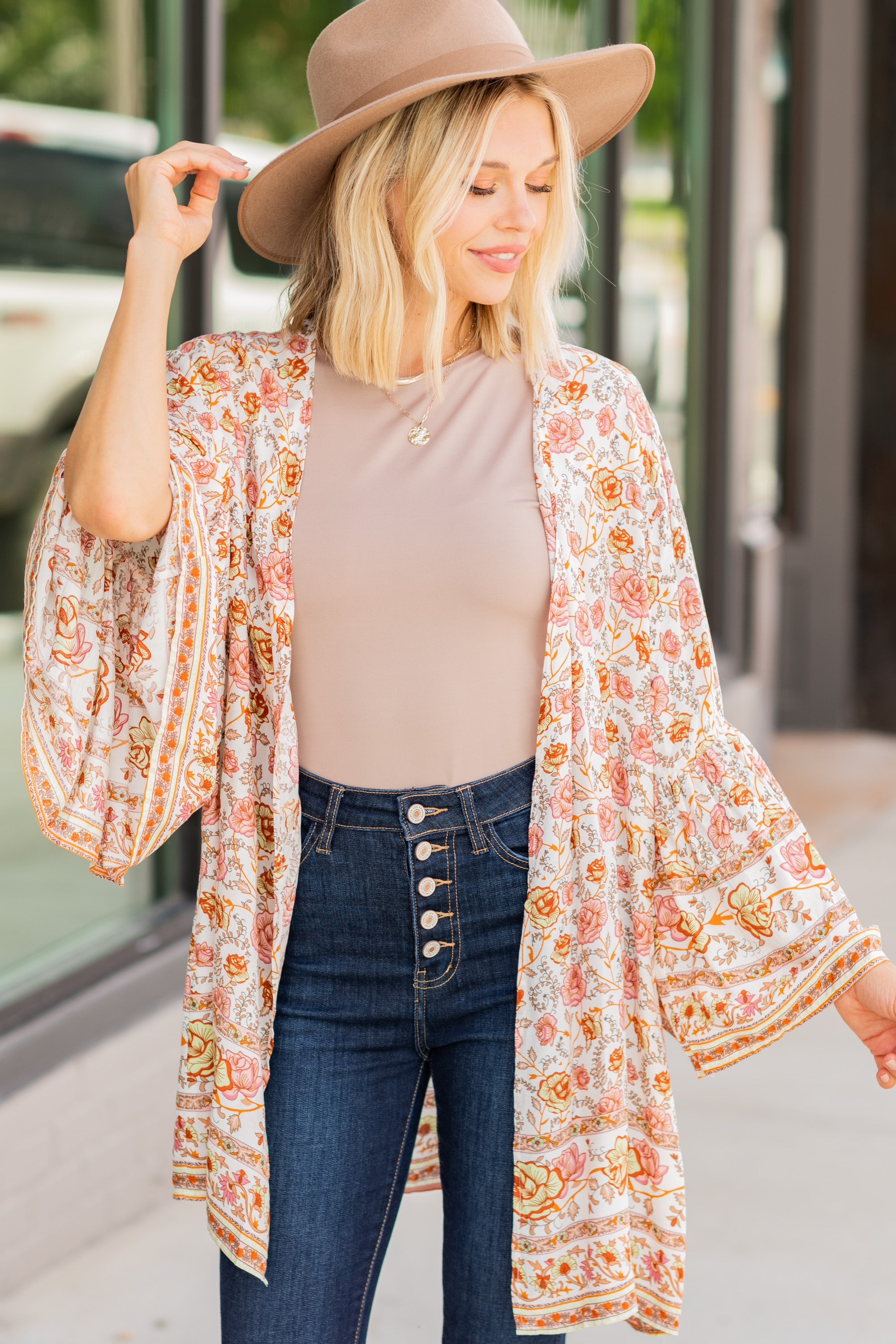 Indulgent White Mixed Print Kimono