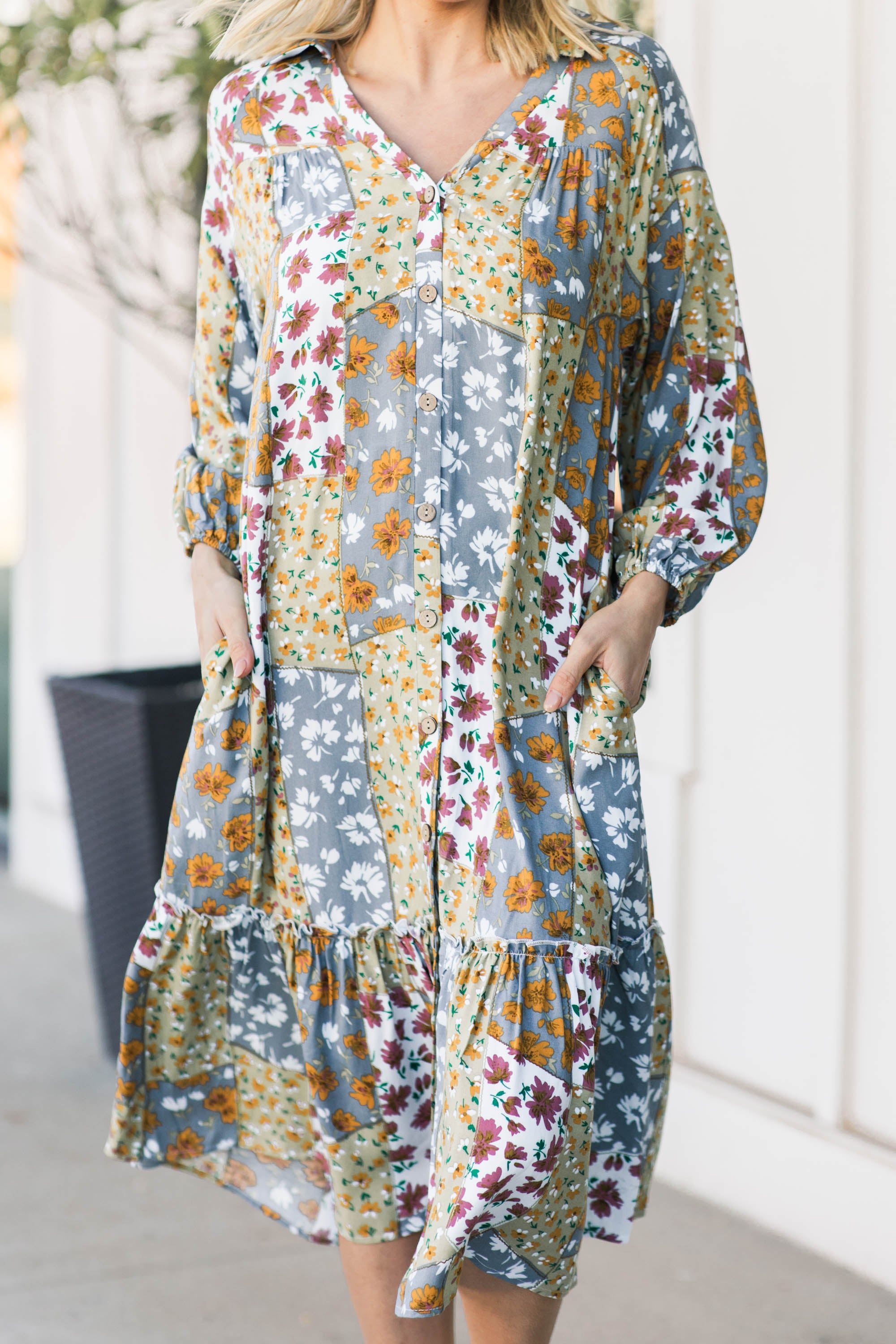Gorgeous Gray Mixed Floral Midi Dress - The Ultimate Choice