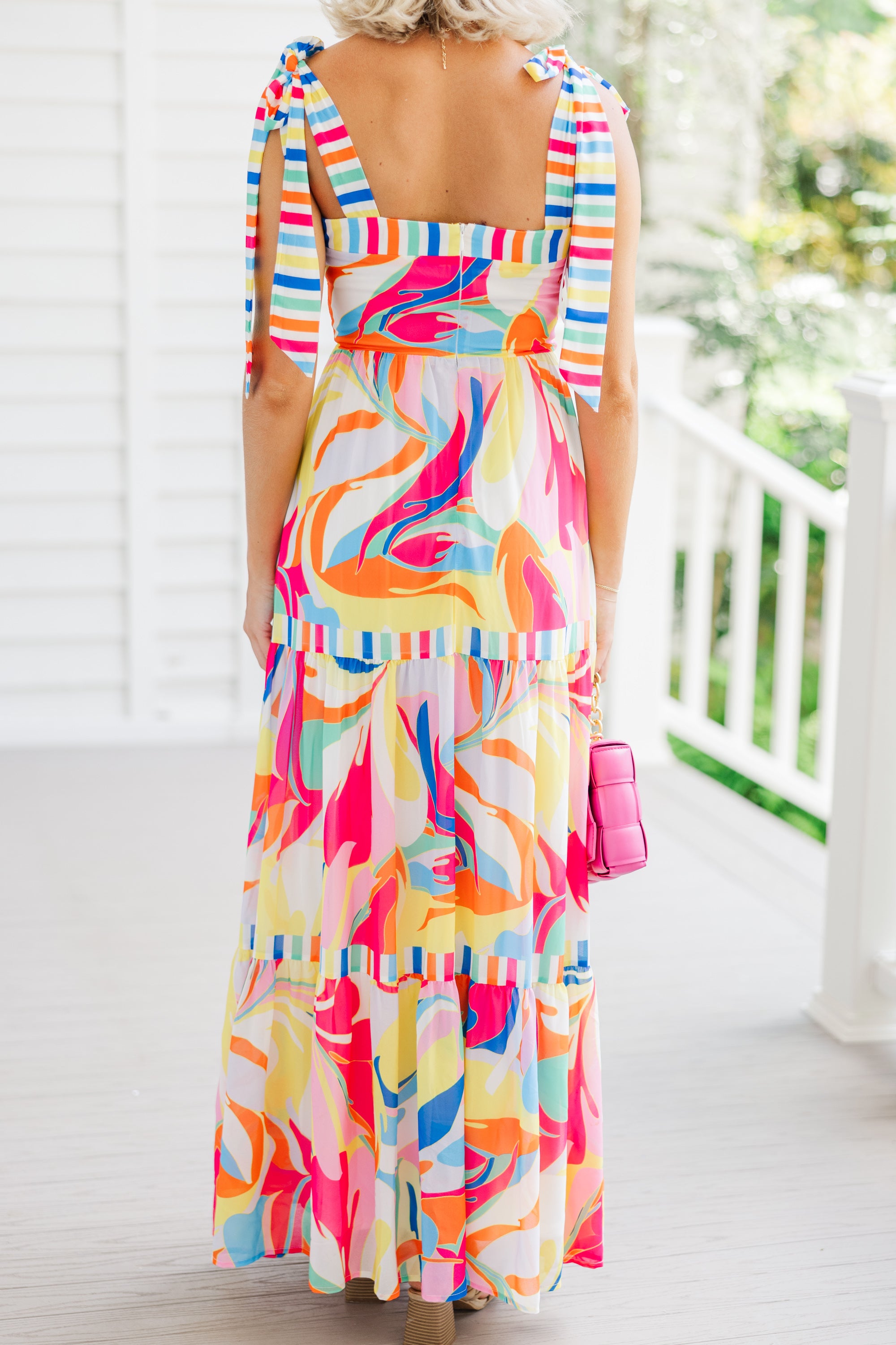 Gorgeous Pink Multi Abstract Maxi Dress for Summer