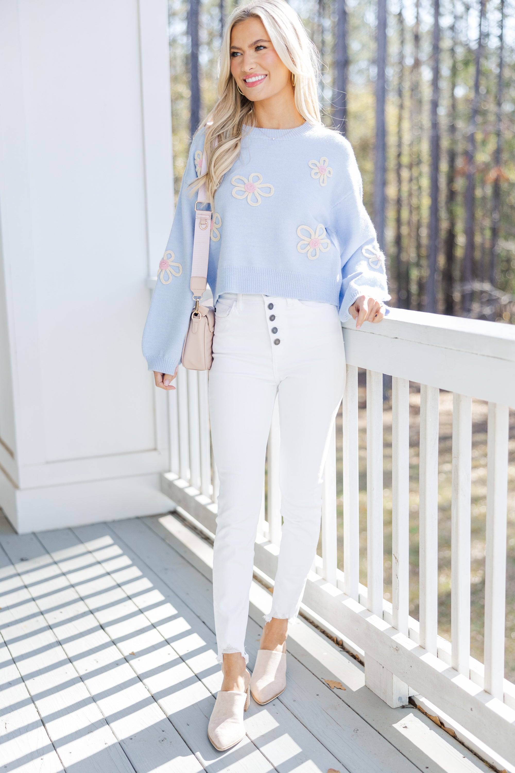 Gorgeous Femme Light Blue Floral Sweater