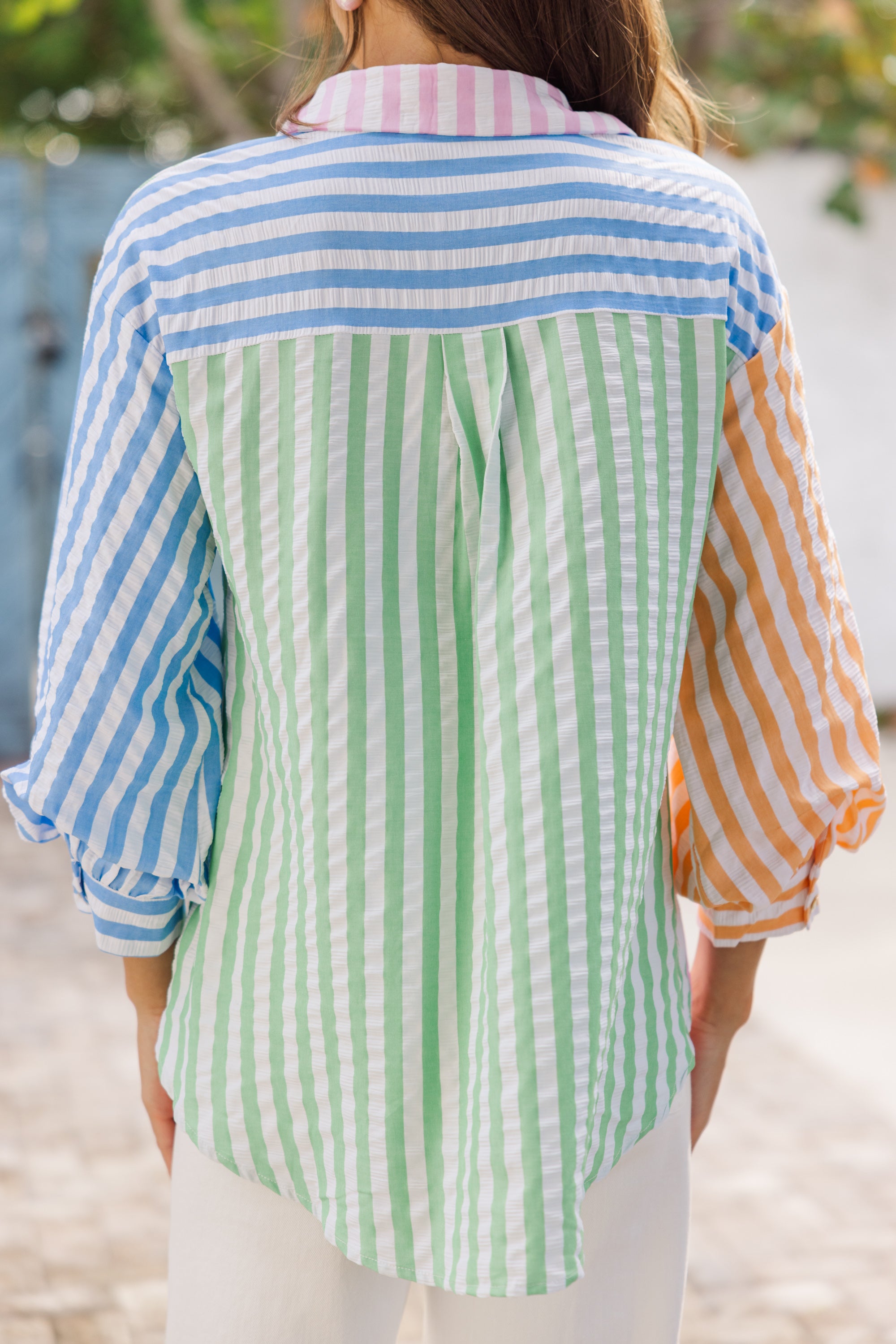 Irresistible Beach Bound Pink Striped Blouse
