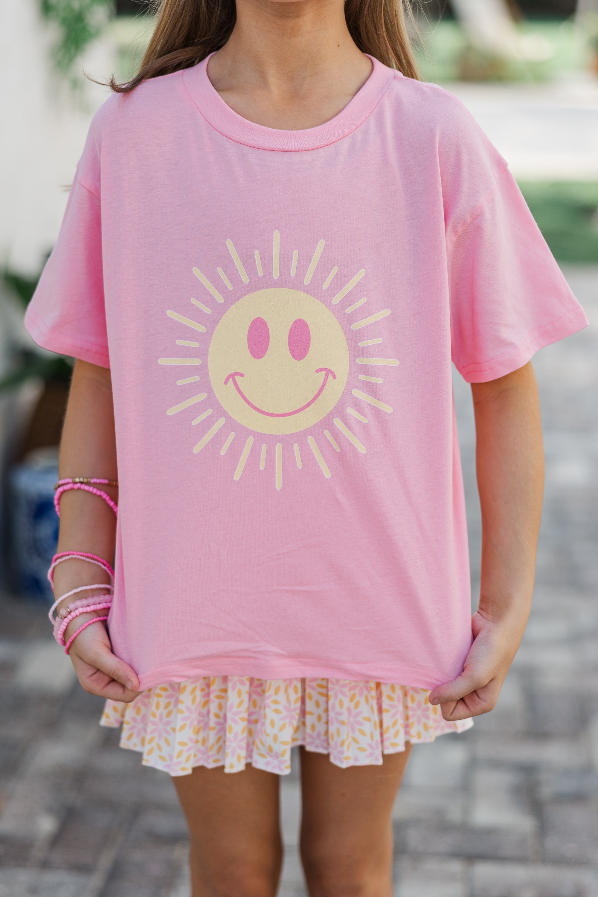 Girls' Sunshine Day Happiness Blush Graphic Tee - Must-Have!