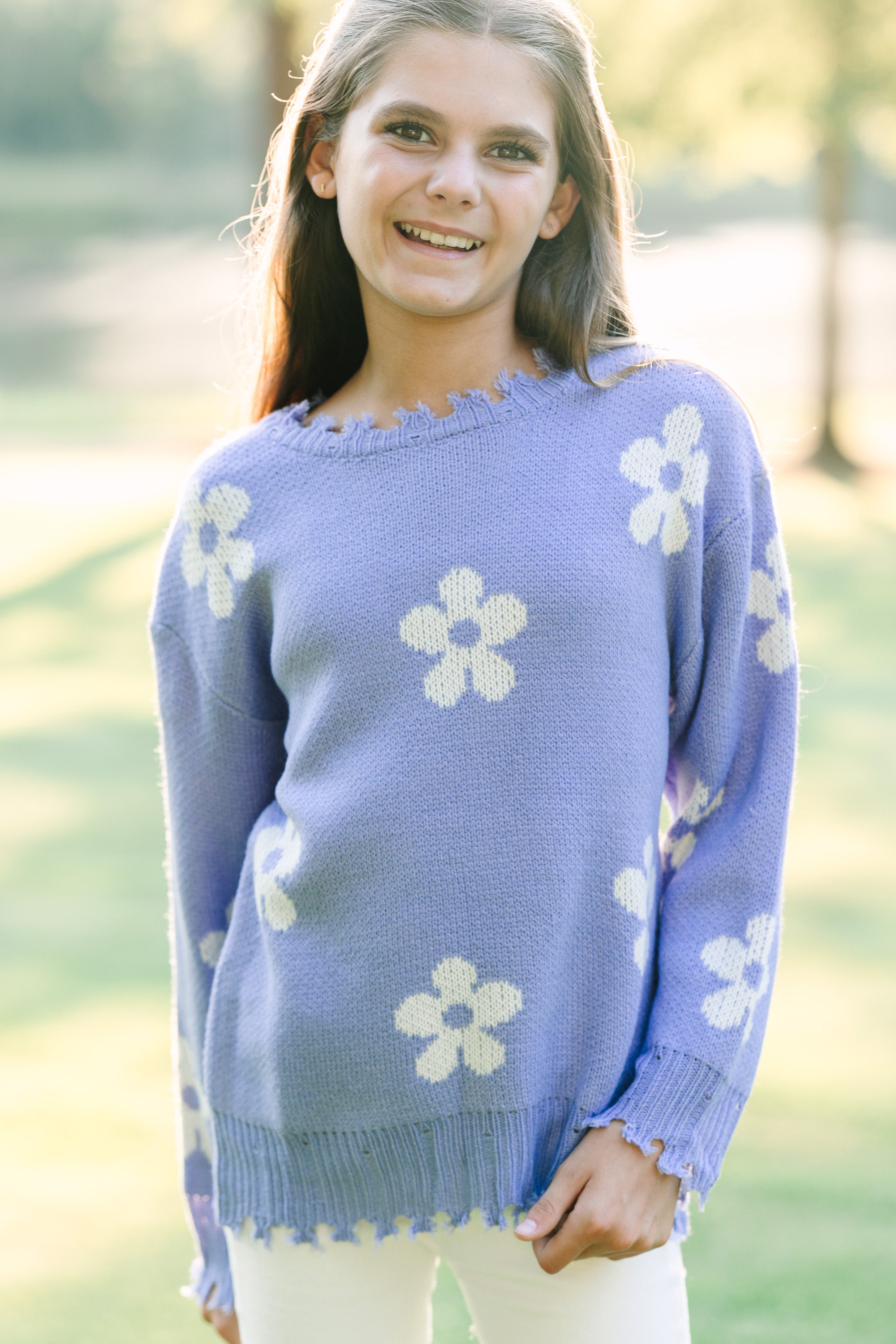 Girls' Must-Have Lavender Purple Floral Sweater: Go Where You Choose!