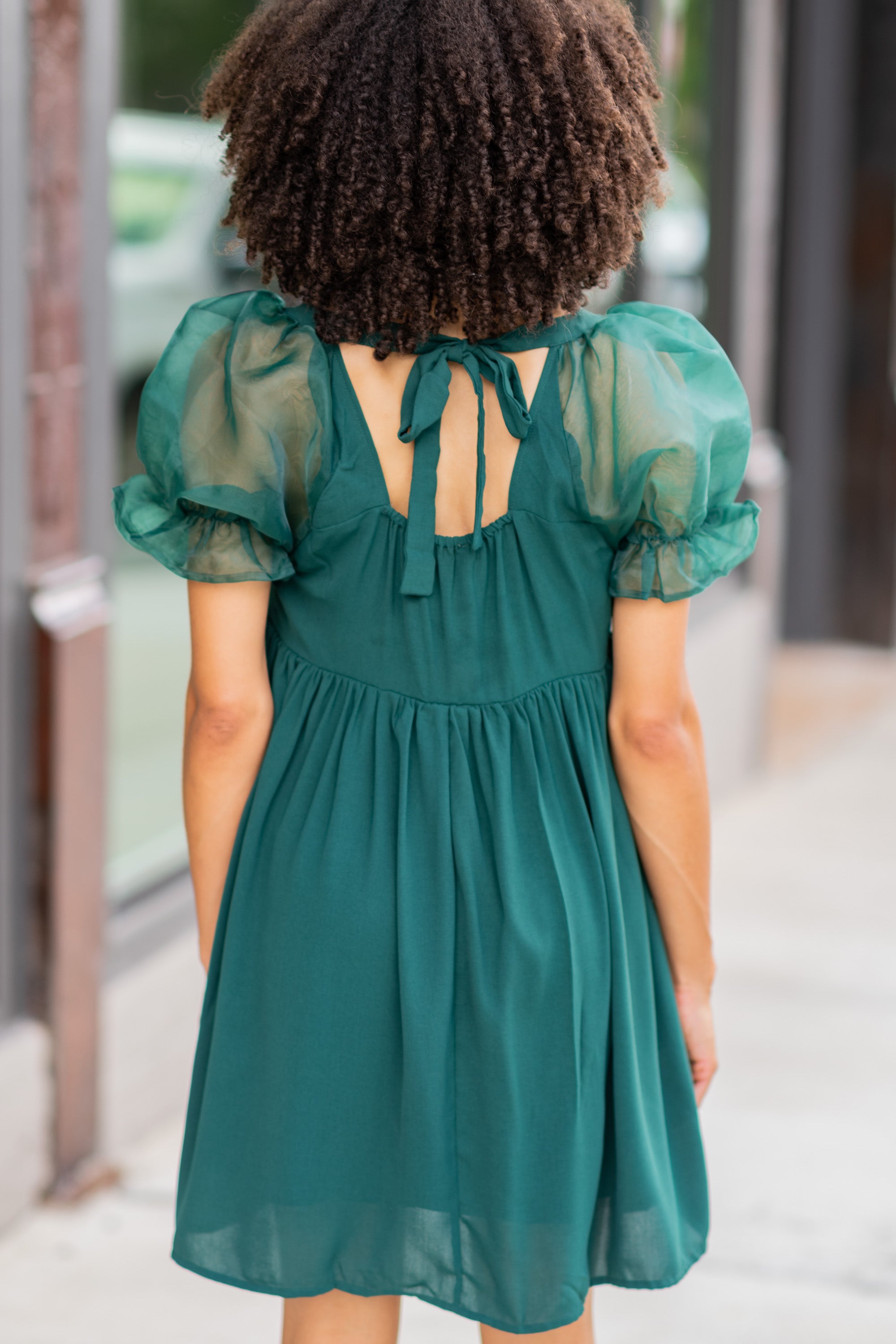 Elegant Hunter Green Bubble Sleeve Dress - A Cut Above the Rest