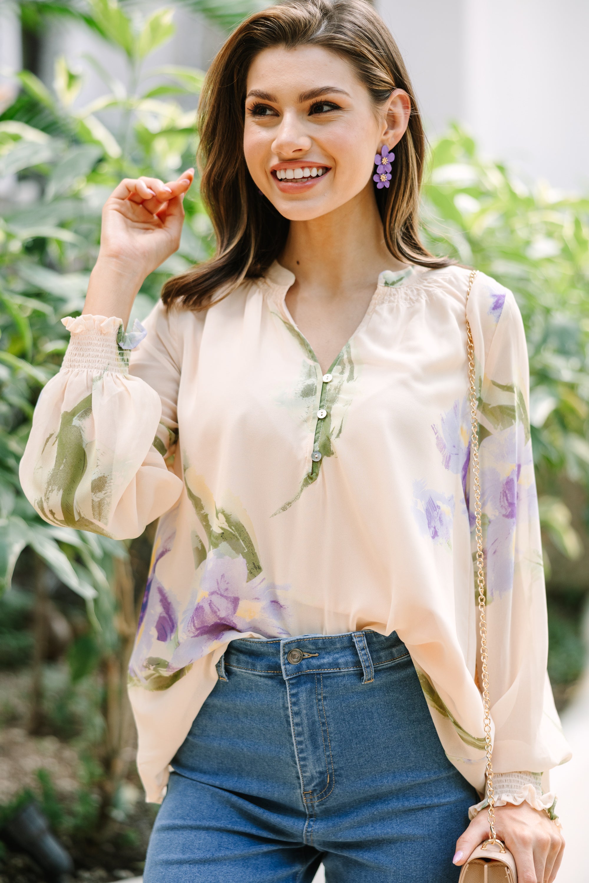 Irresistible Fresh Start Peach Pink Floral Blouse
